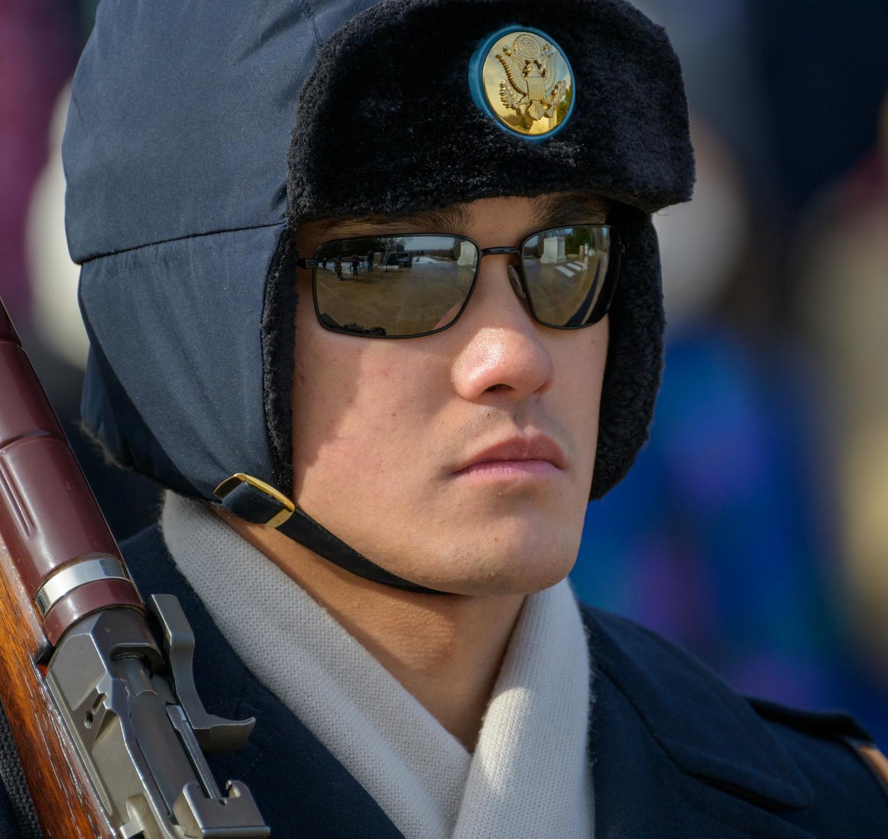 A member of The Old Guard, 3rd U.S. Infantry Regiment, are seen during a changing of the guard at the Tomb of the Unknowns ahead of a wreath laying ceremony during NASA's Day of Remembrance, Thursday, Jan. 23, 2025, at Arlington National Cemetery in Arlington, Va.  Wreaths were laid in memory of those men and women who lost their lives in the quest for space exploration.  Photo Credit: (NASA/Bill Ingalls)