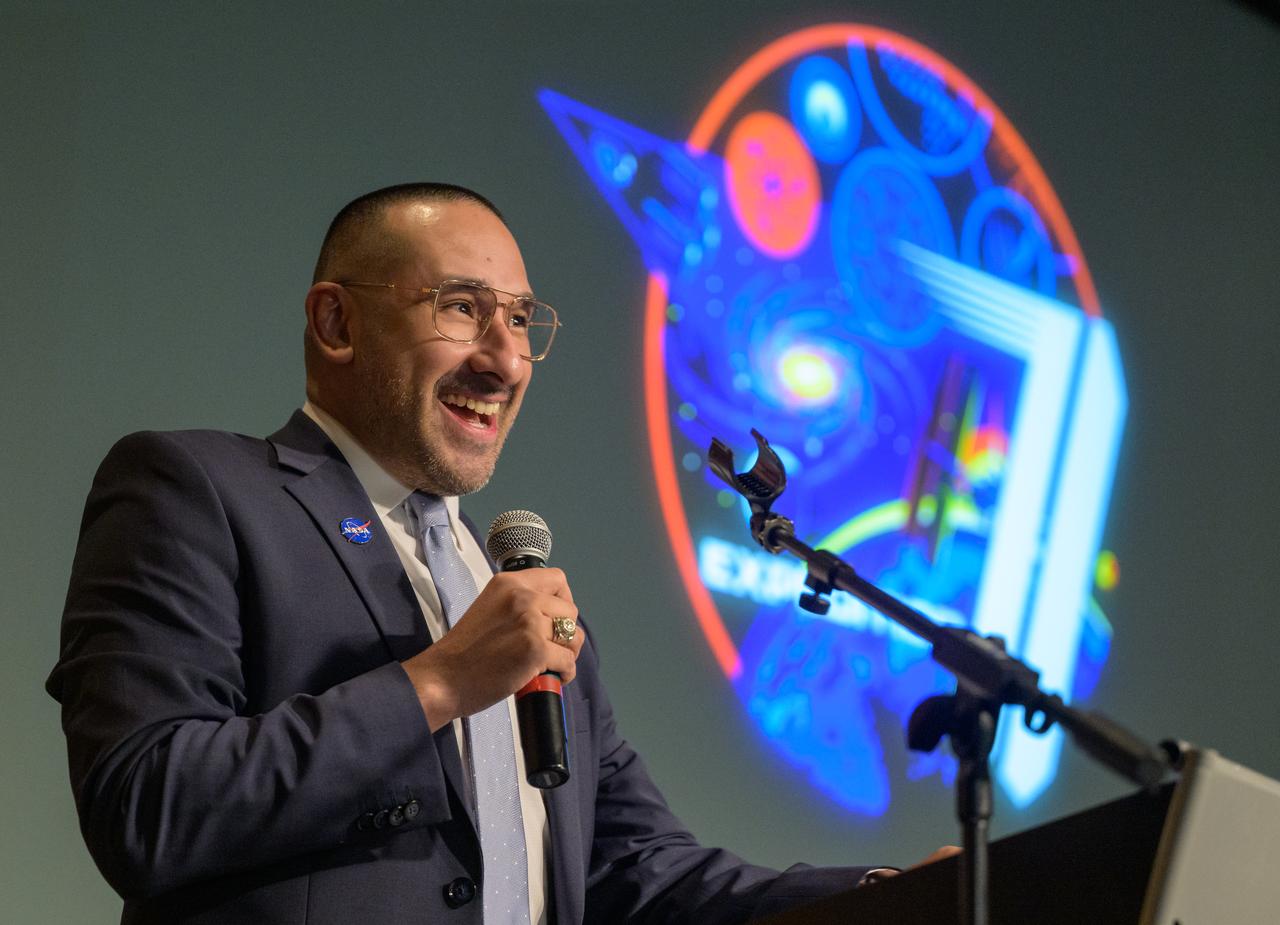 Isidro Reyna, NASA Headquarters Space Flight Awareness Program Manager gives introductions during an Expedition 71 postflight event, Monday, March 3, 2025, at the Mary W. Jackson NASA Headquarters Building in Washington. NASA astronauts Matthew Dominick, Jeanette Epps, Michael Barratt, and Tracy Dyson served as part of Expedition 71 aboard the International Space Station. Photo Credit: (NASA/Bill Ingalls)