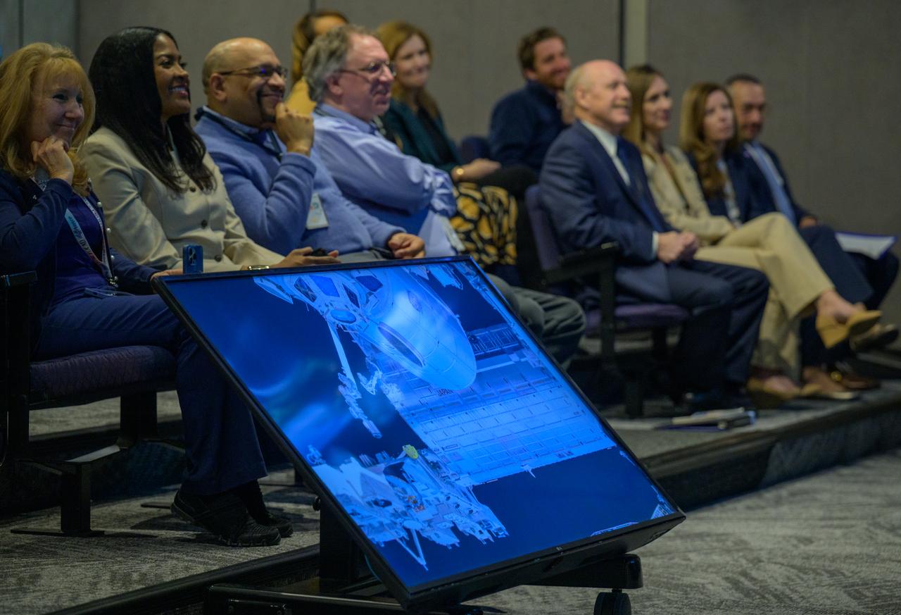 NASA Headquarters employees listen as NASA Expedition 71 astronauts Michael Barratt, Tracy Dyson, Matthew Dominick, and Jeanette Epps, give a postflight presentation, Monday, March 3, 2025, at the Mary W. Jackson NASA Headquarters Building in Washington. Dominick, Epps, Barratt, and Dyson served as part of Expedition 71 aboard the International Space Station. Photo Credit: (NASA/Bill Ingalls)
