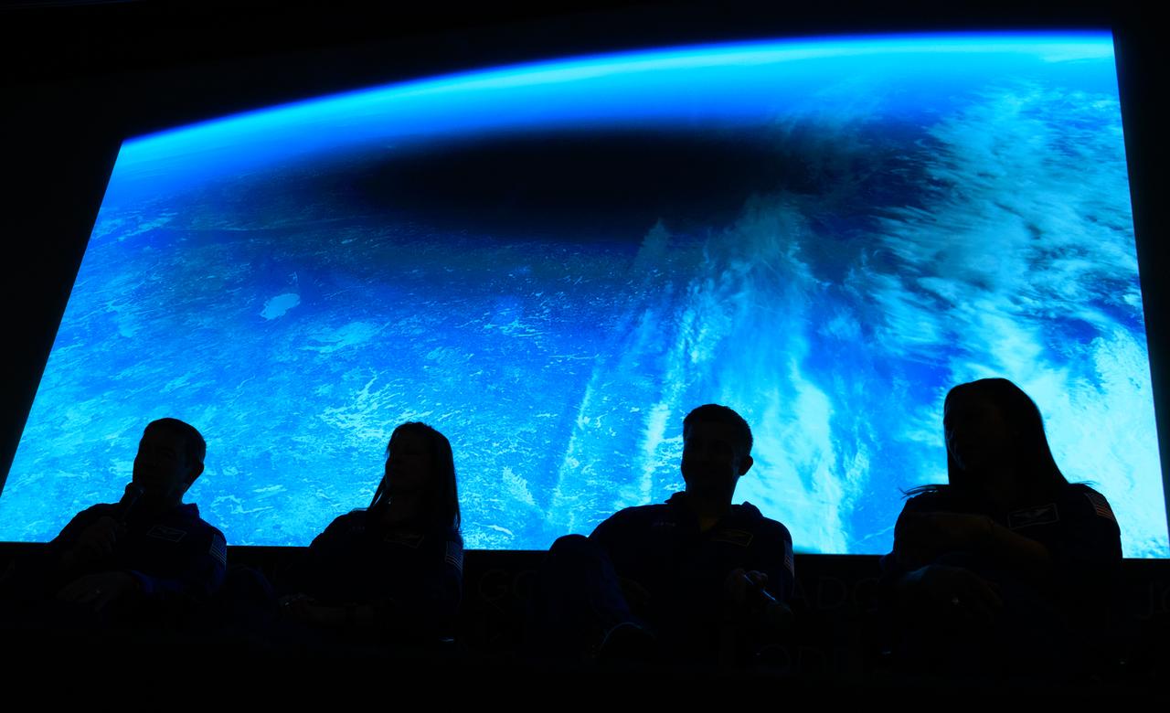 NASA Expedition 71 astronauts Michael Barratt, left, Tracy Dyson, Matthew Dominick, and Jeanette Epps, right, give a postflight presentation, Monday, March 3, 2025, at the Mary W. Jackson NASA Headquarters Building in Washington. Dominick, Epps, Barratt, and Dyson served as part of Expedition 71 aboard the International Space Station. Photo Credit: (NASA/Bill Ingalls)