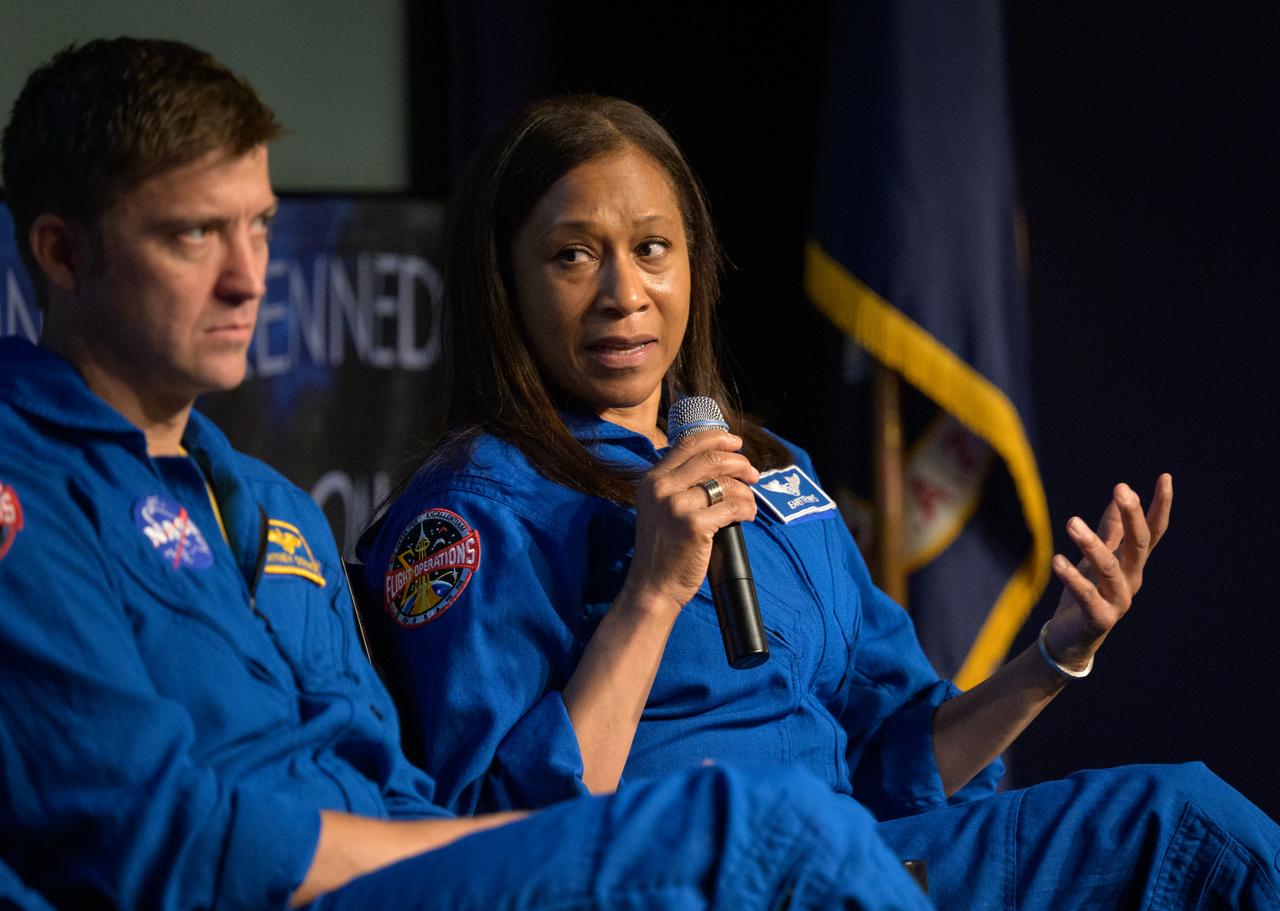 NASA astronaut Jeanette Epps, is seen during an Expedition 71 postflight presentation, Monday, March 3, 2025, at the Mary W. Jackson NASA Headquarters Building in Washington. Epps, Michael Barrett, Tracy Dyson, and Matthew Dominick served as part of Expedition 71 aboard the International Space Station. Photo Credit: (NASA/Bill Ingalls)
