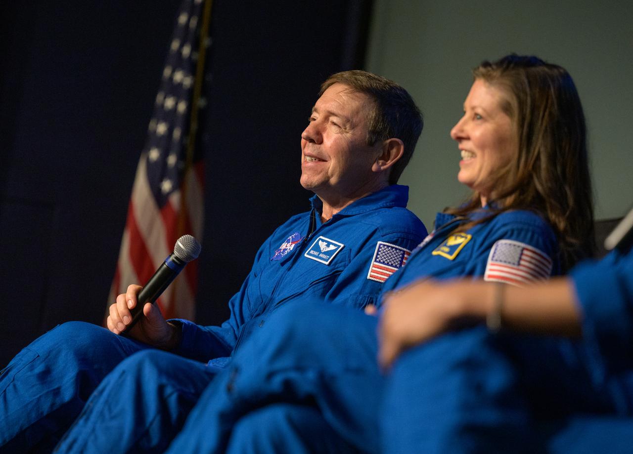 NASA astronaut Michael Barratt, is seen during an Expedition 71 postflight presentation, Monday, March 3, 2025, at the Mary W. Jackson NASA Headquarters Building in Washington. Barrett, Matthew Dominick, Jeanette Epps, and Tracy Dyson served as part of Expedition 71 aboard the International Space Station. Photo Credit: (NASA/Bill Ingalls)