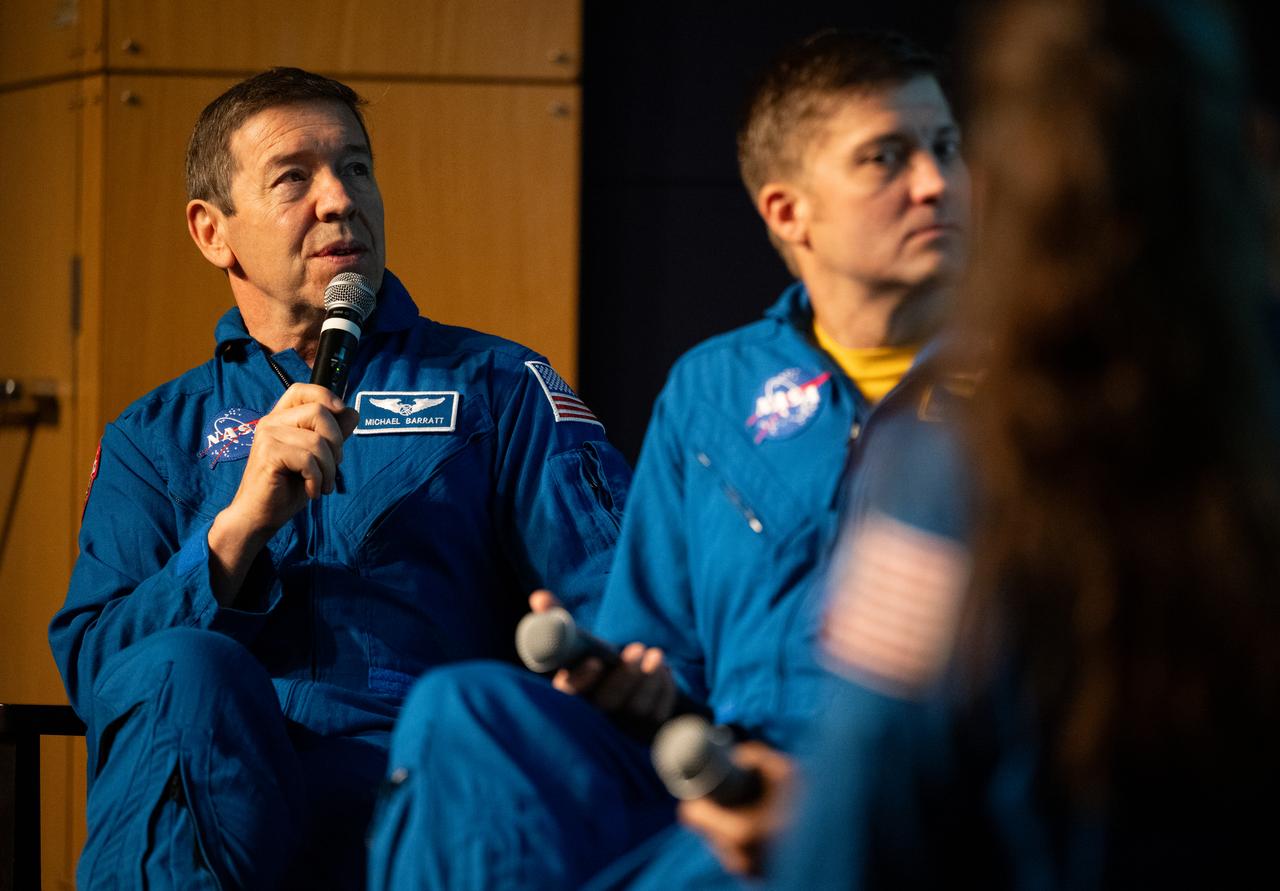 Expedition 71 NASA astronaut Michael Barratt, left, speaks to delegates of the U.S. Senate Youth Program alongside fellow crewmates Matthew Dominick, Jeanette Epps, and Tracy Dyson, Wednesday, March 5, 2025 at the Mary W. Jackson NASA Headquarters Building in Washington. Dominick, Epps, Barratt, and Dyson served as part of Expedition 71 aboard the International Space Station.  Photo Credit: (NASA/Joel Kowsky)