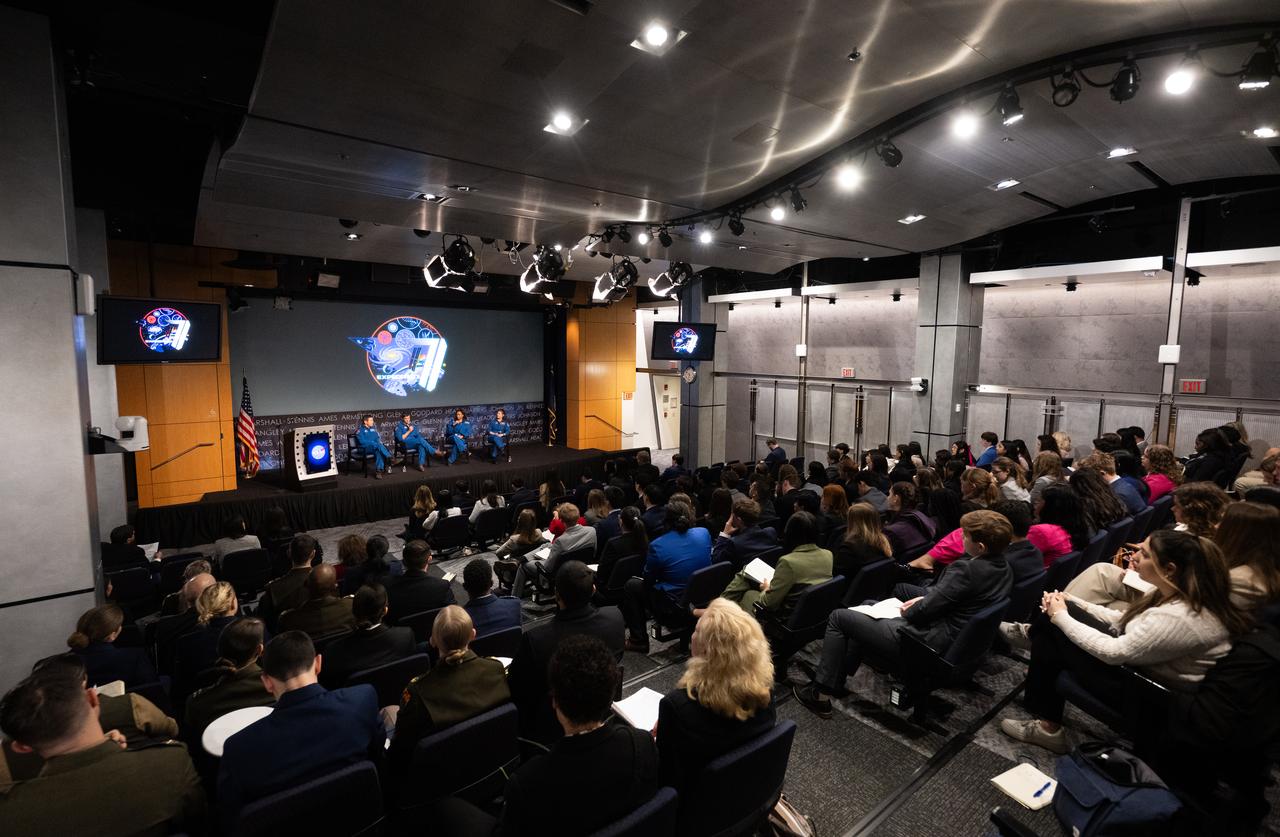 Expedition 71 NASA astronauts Michael Barratt, left, Matthew Dominick, Jeanette Epps, and Tracy Dyson, speak to delegates of the U.S. Senate Youth Program,  Wednesday, March 5, 2025 at the Mary W. Jackson NASA Headquarters Building in Washington. Dominick, Epps, Barratt, and Dyson served as part of Expedition 71 aboard the International Space Station.  Photo Credit: (NASA/Joel Kowsky)