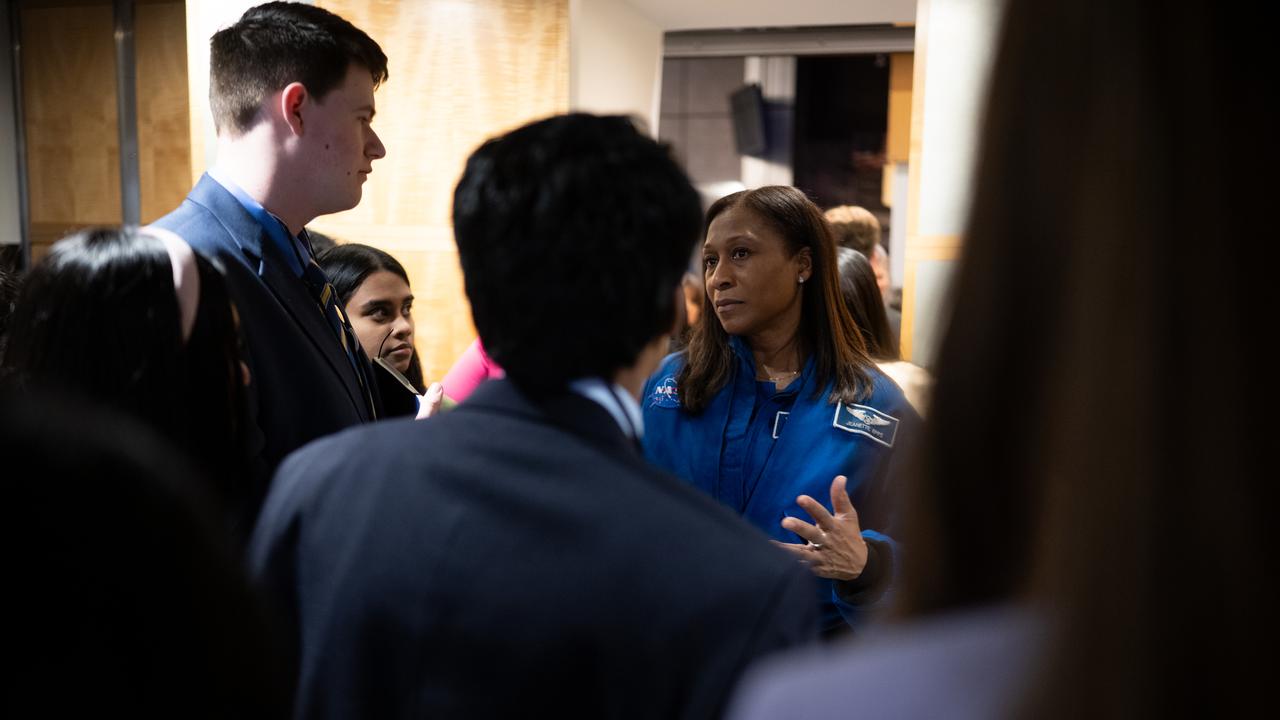 Expedition 71 NASA astronaut Jeanette Epps speaks to delegates of the U.S. Senate Youth Program, Wednesday, March 5, 2025 at the Mary W. Jackson NASA Headquarters Building in Washington. Epps, and fellow crewmates NASA astronauts Matthew Dominick, Michael Barratt, and Tracy Dyson served as part of Expedition 71 aboard the International Space Station. Photo Credit: (NASA/Joel Kowsky)