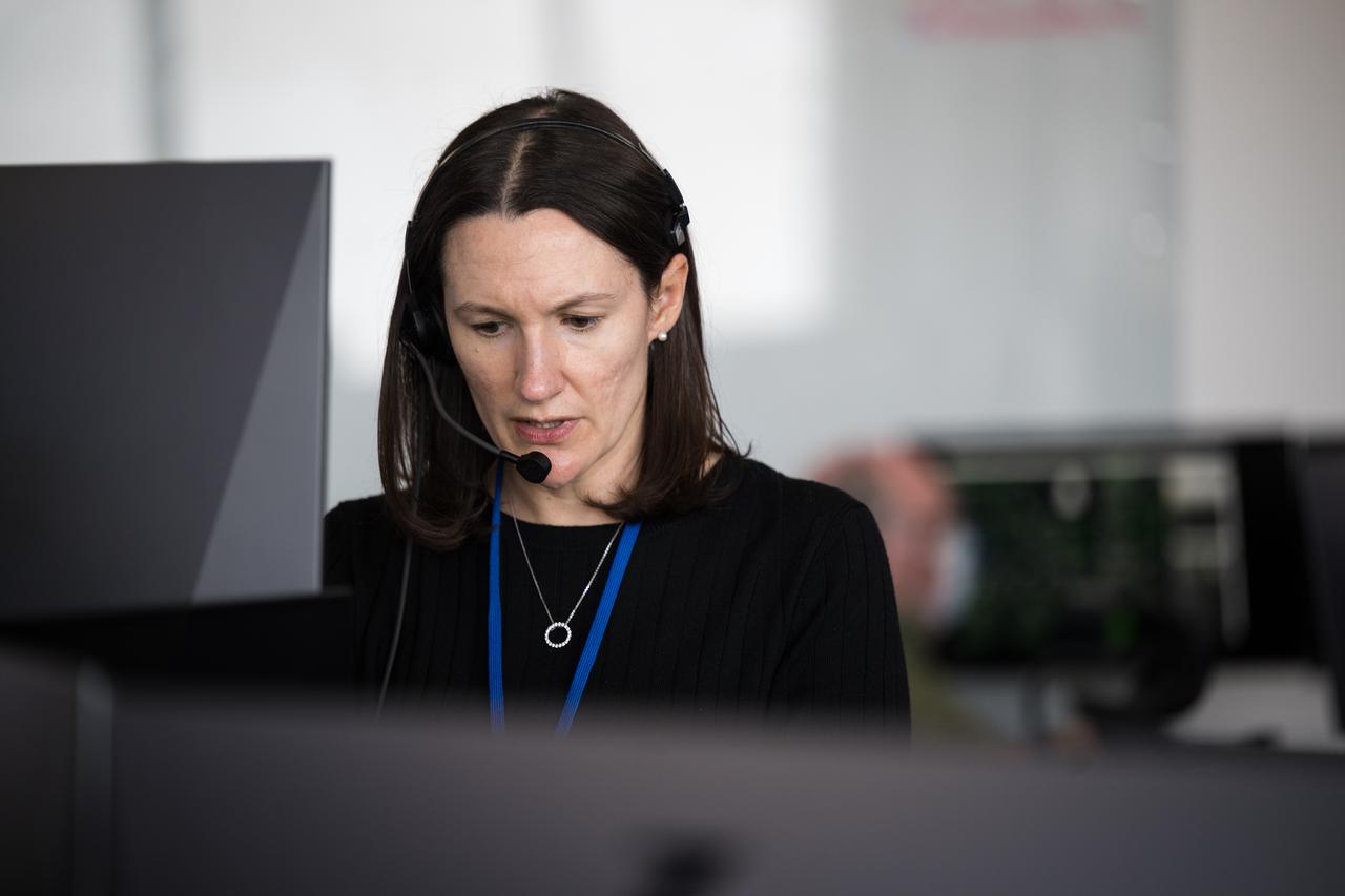 Nicole Jordan, NASA operations manager for the Commercial Crew Program, monitors the countdown during a dress rehearsal in preparation for the launch of a SpaceX Falcon 9 rocket carrying the company's Dragon spacecraft on NASA’s SpaceX Crew-10 mission with NASA astronauts Anne McClain and Nichole Ayers, JAXA (Japan Aerospace Exploration Agency) astronaut Takuya Onishi, and Roscosmos cosmonaut Kirill Peskov onboard, Sunday, March 9, 2025, in the control room of SpaceX’s HangarX at NASA’s Kennedy Space Center in Florida. NASA’s SpaceX Crew-10 mission is the tenth crew rotation mission of the SpaceX Dragon spacecraft and Falcon 9 rocket to the International Space Station as part of the agency’s Commercial Crew Program. McClain, Ayers, Onishi, and Peskov are scheduled to launch at 7:48 p.m. EDT on Wednesday, March 12, from Launch Complex 39A at the NASA's Kennedy Space Center. Photo Credit: (NASA/Aubrey Gemignani)