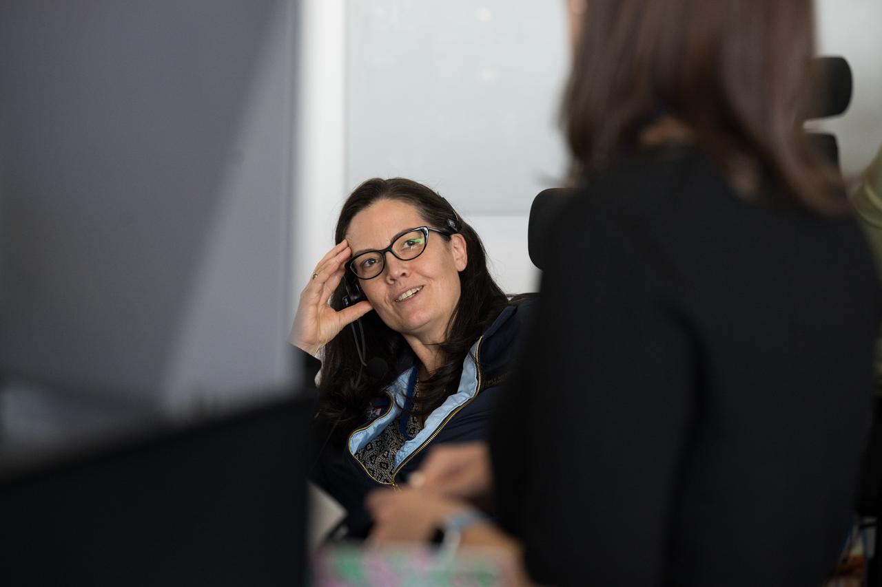 NASA's chief flight director, Emily Nelson, monitors the countdown during a dress rehearsal in preparation for the launch of a SpaceX Falcon 9 rocket carrying the company's Dragon spacecraft on NASA’s SpaceX Crew-10 mission with NASA astronauts Anne McClain and Nichole Ayers, JAXA (Japan Aerospace Exploration Agency) astronaut Takuya Onishi, and Roscosmos cosmonaut Kirill Peskov onboard, Sunday, March 9, 2025, in the control room of SpaceX’s HangarX at NASA’s Kennedy Space Center in Florida. NASA’s SpaceX Crew-10 mission is the tenth crew rotation mission of the SpaceX Dragon spacecraft and Falcon 9 rocket to the International Space Station as part of the agency’s Commercial Crew Program. McClain, Ayers, Onishi, and Peskov are scheduled to launch at 7:48 p.m. EDT on Wednesday, March 12, from Launch Complex 39A at the NASA's Kennedy Space Center. Photo Credit: (NASA/Aubrey Gemignani)