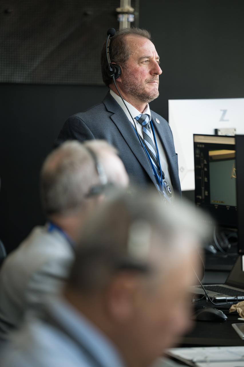 Joe Pellicciotti, NASA Chief Engineer, monitors the launch of a SpaceX Falcon 9 rocket carrying the company's Dragon spacecraft on the Crew-10 mission with NASA astronauts Anne McClain and Nichole Ayers, JAXA (Japan Aerospace Exploration Agency) astronaut Takuya Onishi, and Roscosmos cosmonaut Kirill Peskov onboard, Friday, March 14, 2025, in the control room of SpaceX’s HangarX at NASA’s Kennedy Space Center in Florida. NASA’s SpaceX Crew-10 mission is the tenth crew rotation mission of the SpaceX Dragon spacecraft and Falcon 9 rocket to the International Space Station as part of the agency’s Commercial Crew Program. McClain, Ayers, Onishi, and Peskov launched at 7:03 p.m. EDT, from Launch Complex 39A at the Kennedy Space Center. Photo Credit: (NASA/Aubrey Gemignani)