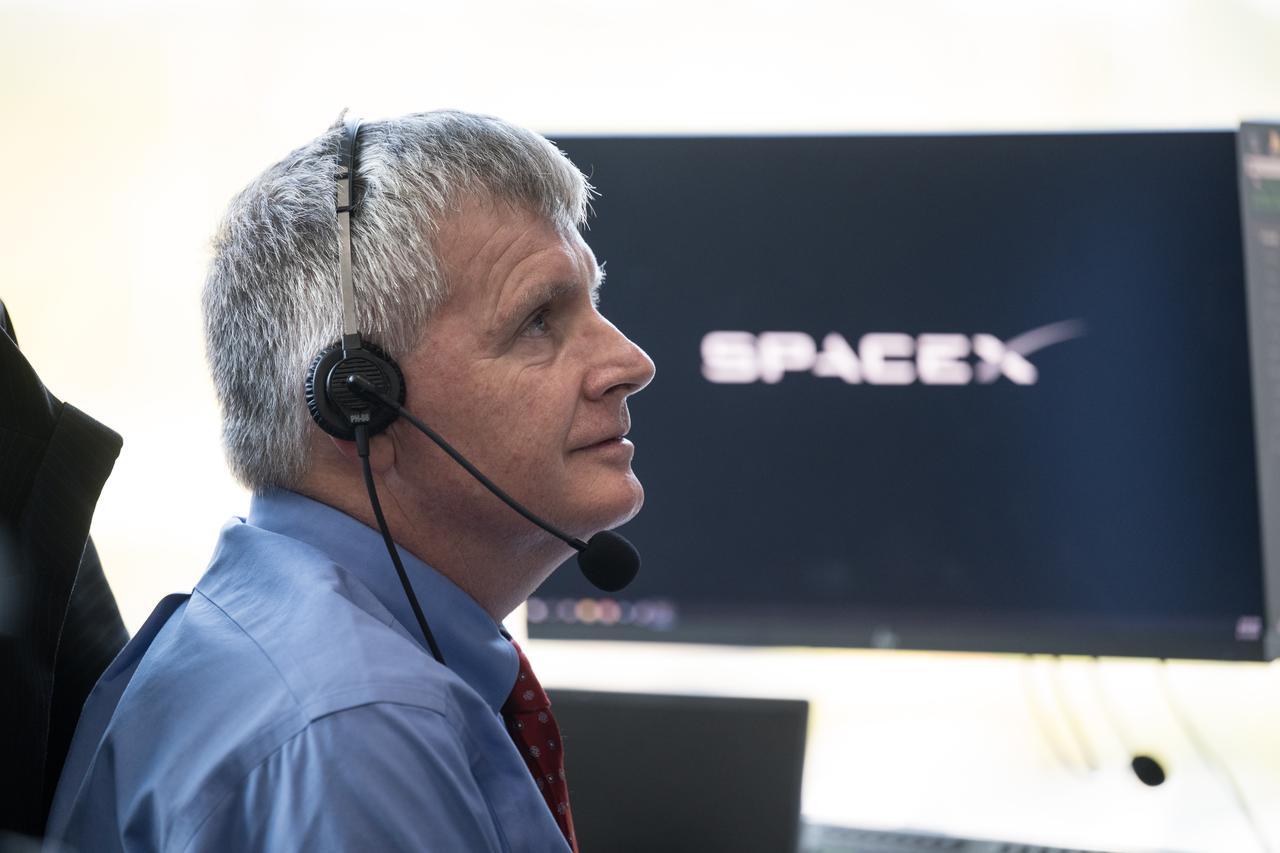 Steve Stich, manager of NASA’s Commercial Crew Program, monitors the launch of a SpaceX Falcon 9 rocket carrying the company's Dragon spacecraft on the Crew-10 mission with NASA astronauts Anne McClain and Nichole Ayers, JAXA (Japan Aerospace Exploration Agency) astronaut Takuya Onishi, and Roscosmos cosmonaut Kirill Peskov onboard, Friday, March 14, 2025, in the control room of SpaceX’s HangarX at NASA’s Kennedy Space Center in Florida. NASA’s SpaceX Crew-10 mission is the tenth crew rotation mission of the SpaceX Dragon spacecraft and Falcon 9 rocket to the International Space Station as part of the agency’s Commercial Crew Program. McClain, Ayers, Onishi, and Peskov launched at 7:03 p.m. EDT, from Launch Complex 39A at the Kennedy Space Center. Photo Credit: (NASA/Aubrey Gemignani)
