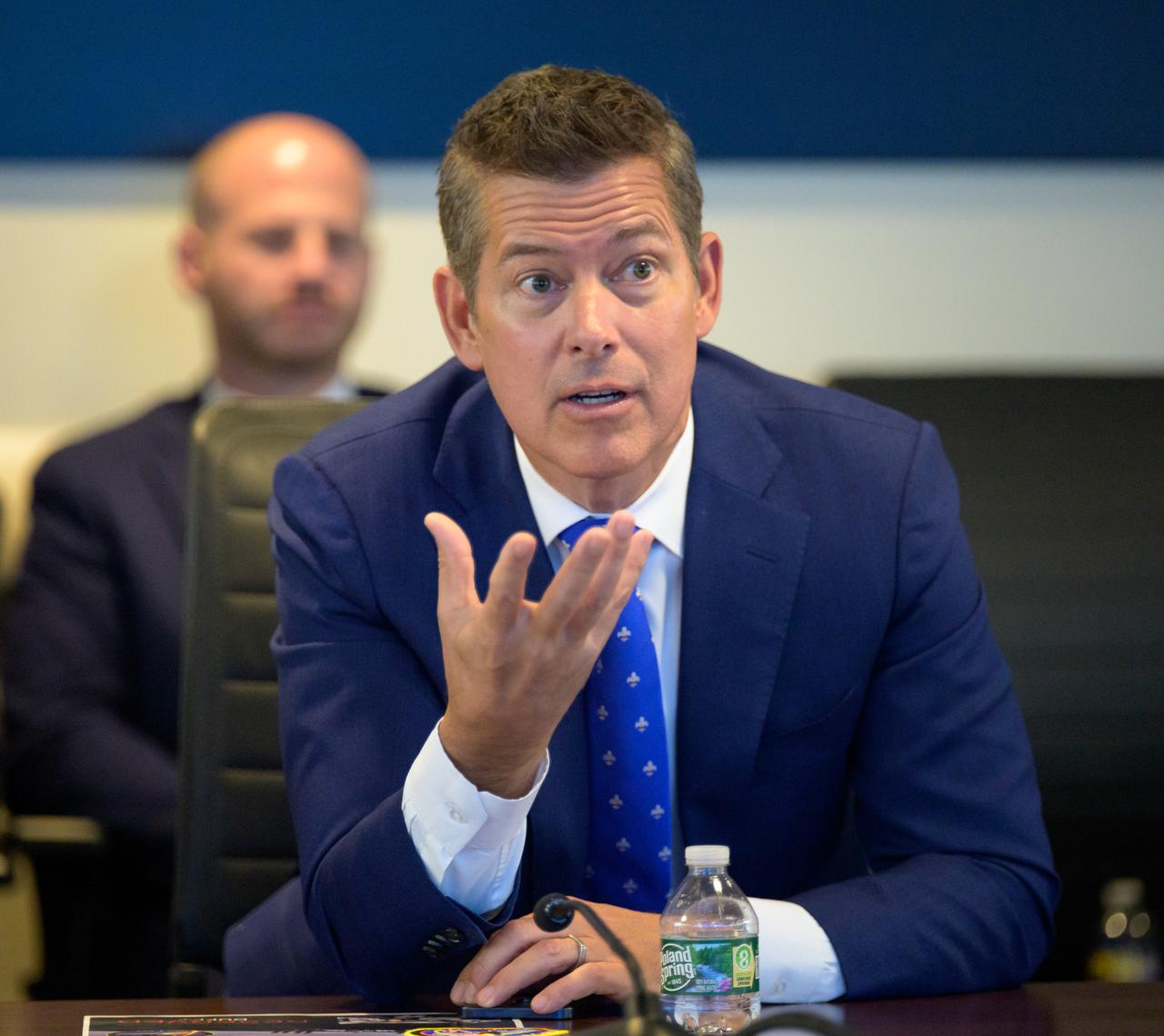 U.S. Transportation Secretary Sean Duffy reacts as he watches the SpaceX Dragon spacecraft splash down with NASA astronauts Butch Wilmore, Suni Williams, Nick Hague, and Roscosmos cosmonaut Aleksandr Gorbunov, Tuesday, March 18, 2025, from the Space Operations Center at the Mary W. Jackson NASA Headquarters Building in Washington. Photo Credit: (NASA/Bill Ingalls)