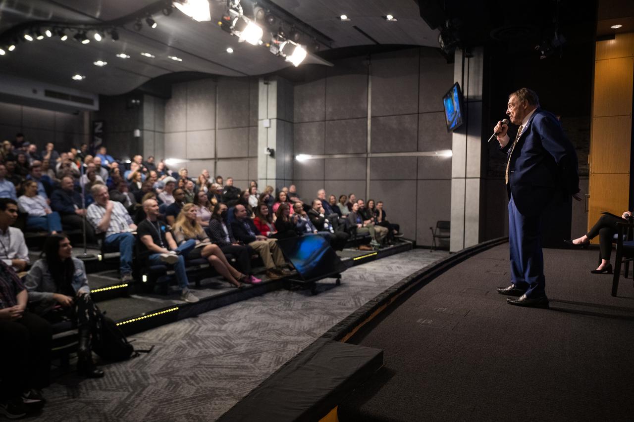 John Rhys-Davies, the actor best known for his roles as Gimli in The Lord of the Rings trilogy and Sallah in the Indiana Jones franchise provides remarks during an employee event, Friday, March 28, 2025 at the Mary W. Jackson NASA Headquarters building in Washington, DC. Photo Credit: (NASA/Aubrey Gemignani)