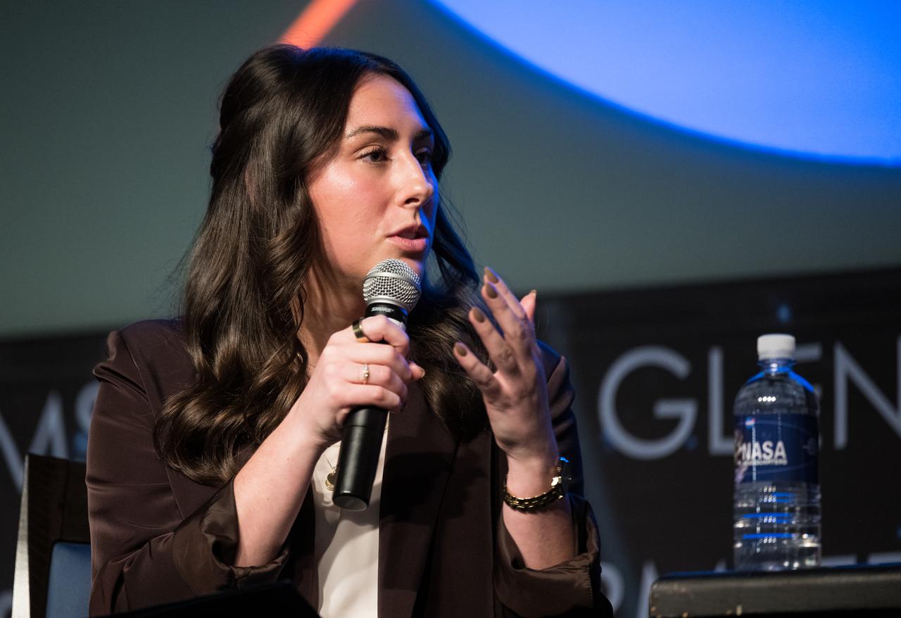 Alise Fisher, NASA Public Affairs Specialist, Science Mission Directorate, moderates a discussion with John Rhys-Davies, the actor best known for his roles as Gimli in The Lord of the Rings trilogy and Sallah in the Indiana Jones franchise, during an employee event, Friday, March 28, 2025 at the Mary W. Jackson NASA Headquarters building in Washington, DC. Photo Credit: (NASA/Aubrey Gemignani)