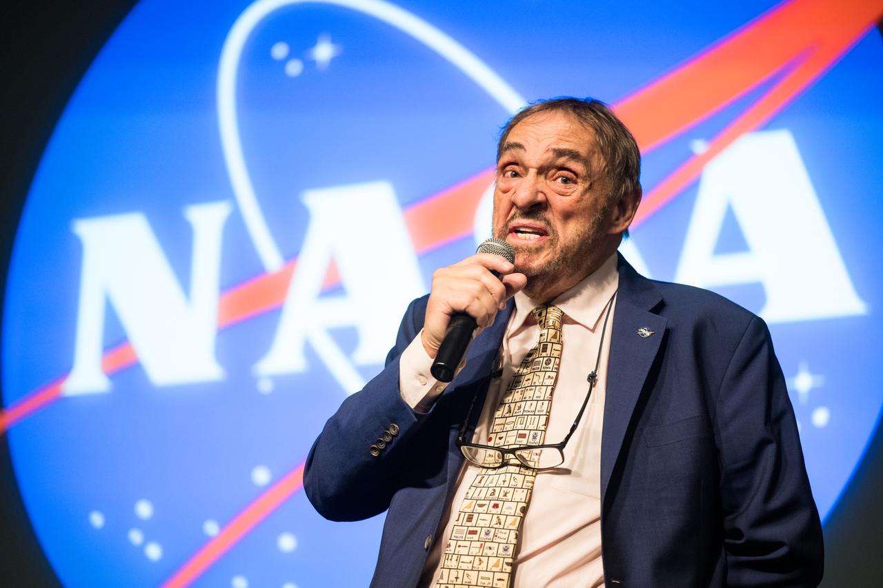 John Rhys-Davies, the actor best known for his roles as Gimli in The Lord of the Rings trilogy and Sallah in the Indiana Jones franchise provides remarks during an employee event, Friday, March 28, 2025 at the Mary W. Jackson NASA Headquarters building in Washington, DC. Photo Credit: (NASA/Aubrey Gemignani)