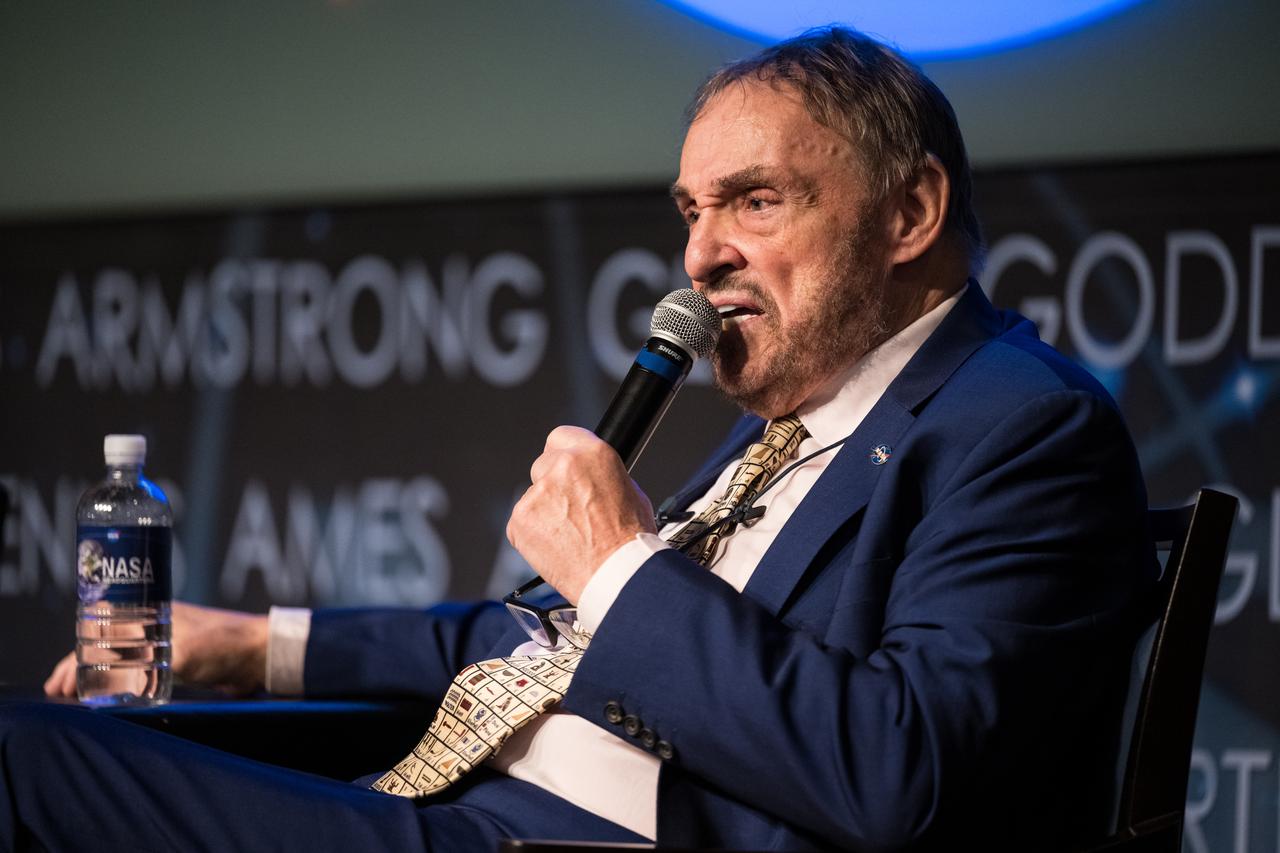 John Rhys-Davies, the actor best known for his roles as Gimli in The Lord of the Rings trilogy and Sallah in the Indiana Jones franchise provides remarks during an employee event, Friday, March 28, 2025 at the Mary W. Jackson NASA Headquarters building in Washington, DC. Photo Credit: (NASA/Aubrey Gemignani)