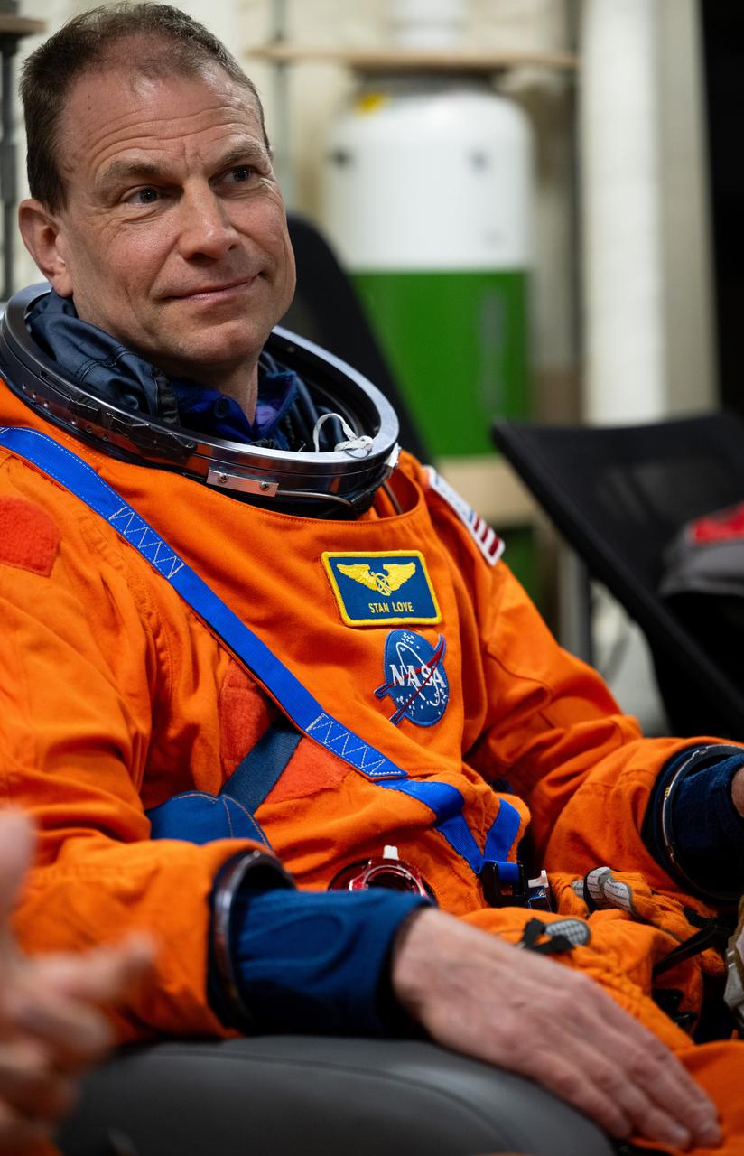 NASA astronaut Stan Love is seen as he prepares to take part in practicing Artemis recovery procedures during Underway Recovery Test-12 onboard USS Somerset off the coast of California, Friday, March 28, 2025. During the test, NASA and Department of Defense teams are practicing to ensure recovery procedures are validated as NASA plans to send the Artemis II astronauts around the Moon and splashdown in the Pacific Ocean. Photo Credit: (NASA/Joel Kowsky)