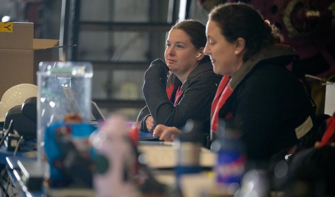 Members of NASA’s Landing and Recovery team are seen as they recover the Crew Module Test Article (CMTA), a full scale mockup of the Orion spacecraft, as teams  practice Artemis recovery operations during Underway Recovery Test-12 onboard USS Somerset off the coast of California, Saturday, March 29, 2025. During the test, NASA and Department of Defense teams are practicing to ensure recovery procedures are validated as NASA plans to send Artemis II around the Moon and splashdown in the Pacific Ocean.  Photo Credit: (NASA/Bill Ingalls)