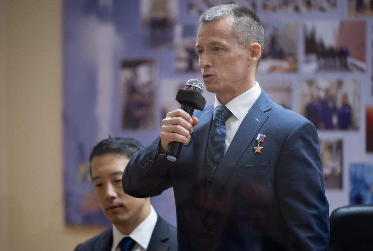 Roscosmos cosmonaut Sergey Ryzhikov is seen during the State Commission meeting to approve the Soyuz launch of Expedition 73 to the International Space Station, Monday, April 7, 2025, at the Cosmonaut Hotel in Baikonur, Kazakhstan. Expedition 73 crew members: NASA astronaut Jonny Kim, and Roscosmos cosmonauts Sergey Ryzhikov and Alexey Zubritskiy, are scheduled to launch aboard their Soyuz MS-27 spacecraft on April 8. Photo Credit: (NASA/Joel Kowsky)