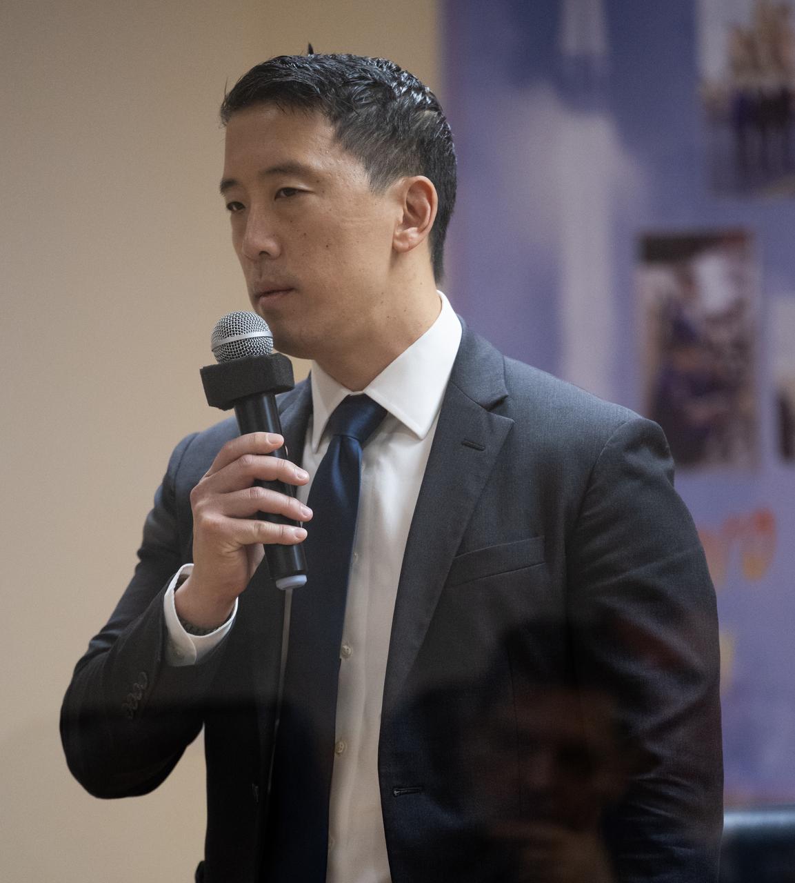 NASA astronaut Jonny Kim is seen during the State Commission meeting to approve the Soyuz launch of Expedition 73 to the International Space Station, Monday, April 7, 2025, at the Cosmonaut Hotel in Baikonur, Kazakhstan. Expedition 73 crew members: NASA astronaut Jonny Kim, and Roscosmos cosmonauts Sergey Ryzhikov and Alexey Zubritskiy, are scheduled to launch aboard their Soyuz MS-27 spacecraft on April 8. Photo Credit: (NASA/Joel Kowsky)