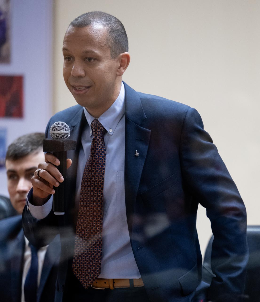 Expedition 73 backup crewmember Chris Williams of NASA is seen during the State Commission meeting to approve the Soyuz launch of Expedition 73 to the International Space Station, Monday, April 7, 2025, at the Cosmonaut Hotel in Baikonur, Kazakhstan. Expedition 73 crew members: NASA astronaut Jonny Kim, and Roscosmos cosmonauts Sergey Ryzhikov and Alexey Zubritskiy, are scheduled to launch aboard their Soyuz MS-27 spacecraft on April 8. Photo Credit: (NASA/Joel Kowsky)