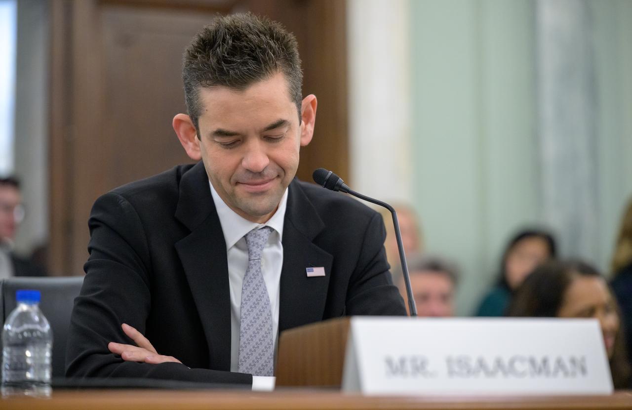 Jared Isaacman, President Donald Trump’s nominee to be the next administrator of NASA, appears before the Senate Committee on Commerce, Science, and Transportation, Wednesday, April 9, 2025, at the Russell Senate Office Building in Washington. Photo Credit: (NASA/Bill Ingalls)