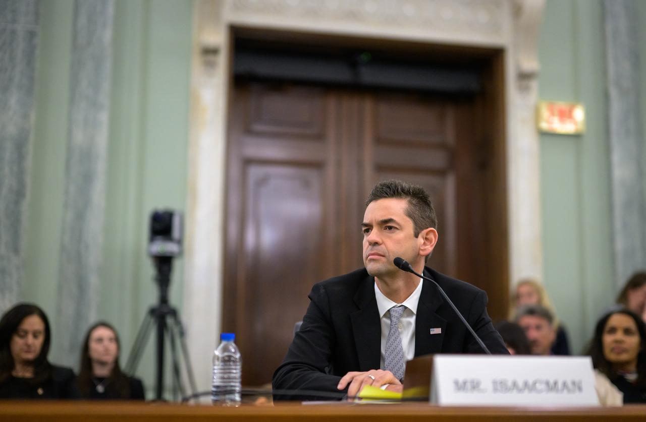 Jared Isaacman, President Donald Trump’s nominee to be the next administrator of NASA, appears before the Senate Committee on Commerce, Science, and Transportation, Wednesday, April 9, 2025, at the Russell Senate Office Building in Washington. Photo Credit: (NASA/Bill Ingalls)