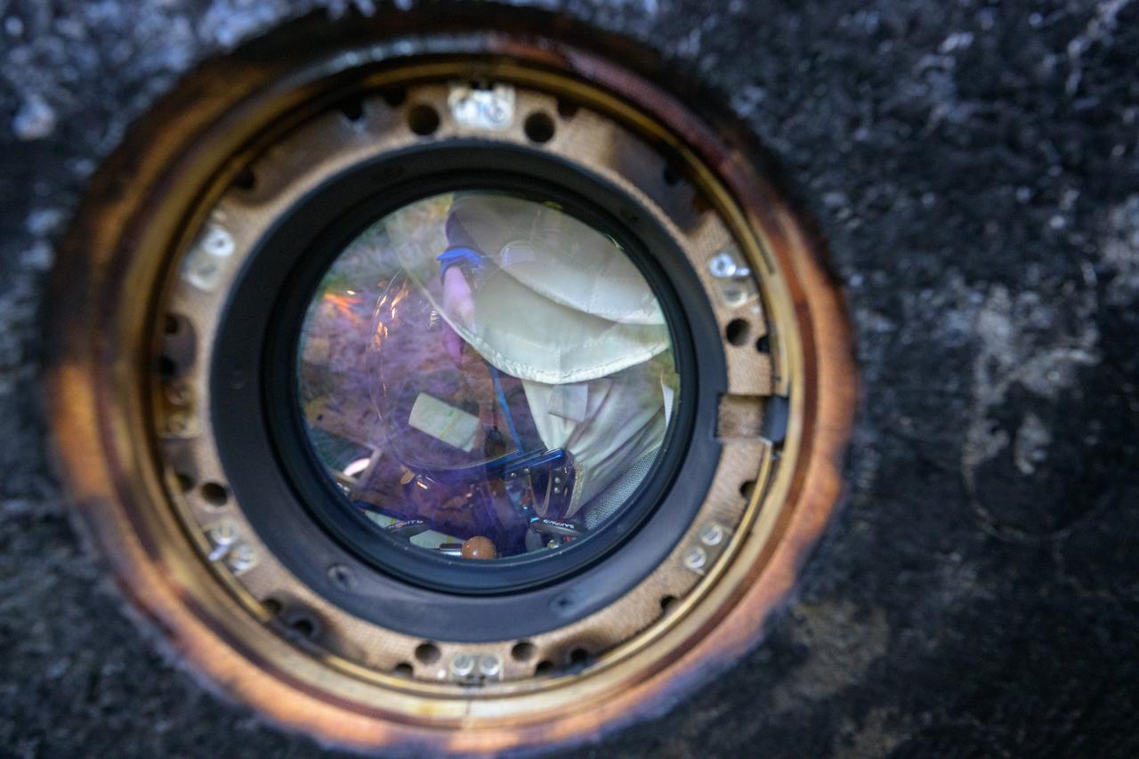 Roscosmos cosmonaut Ivan Vagner is seen inside the Soyuz MS-26 spacecraft minutes after he, Roscosmos cosmonaut Alexey Ovchinin, and NASA astronaut Don Pettit, landed in a remote area near the town of Zhezkazgan, Kazakhstan on Sunday, April 20, 2025, (April 19 Eastern). The trio returned to Earth after logging 220 days in space as members of Expeditions 71 and 72 aboard the International Space Station. Photo Credit: (NASA/Bill Ingalls)