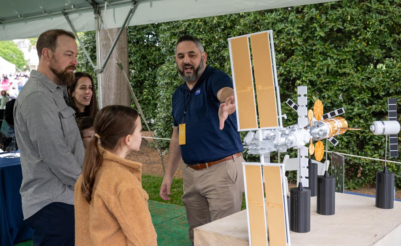 Guests participate in STEM activities during the White House Easter Egg Roll, Monday, April 21, 2025, on the South Lawn of the White House in Washington. Photo Credit: (NASA/Keegan Barber)