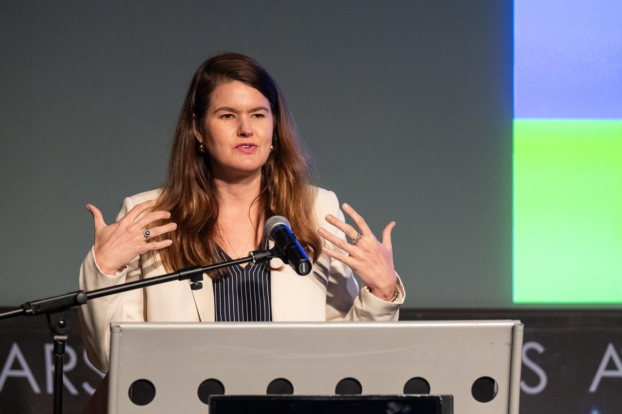 NASA Deputy Associate Administrator Casey Swails delivers remarks during a NASA Office of Procurement Enterprise Reverse Industry Day event Thursday, April 24, 2025, at the Mary W. Jackson NASA Headquarters building in Washington.  Photo Credit: (NASA/Keegan Barber)