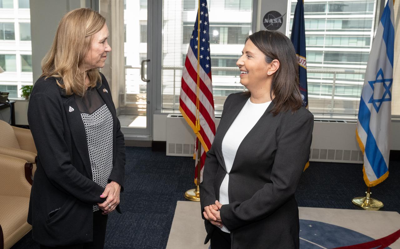 Acting NASA Administrator Janet Petro, left, and Israel Minister for Science, Technology, and Innovation Gila Gamliel, right, met to discuss areas of ongoing and potential future U.S.-Israel collaboration in science and exploration, Wednesday, June 4, 2025, at the Mary W. Jackson NASA Headquarters building in Washington. Photo Credit: (NASA/Joel Kowsky)