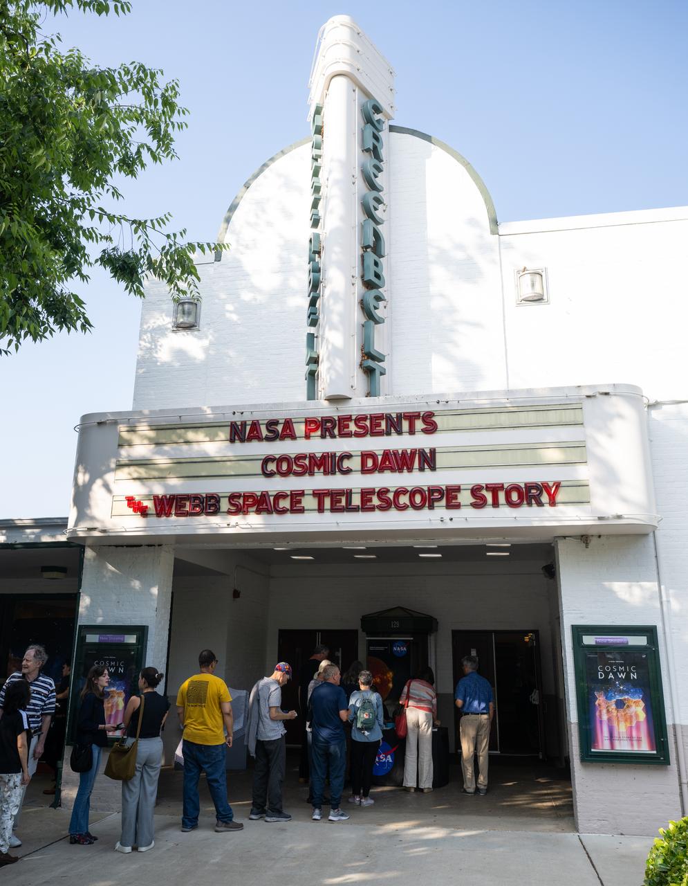 Attendees line up to enter the theater for a screening of the new NASA+ documentary “Cosmic Dawn: The Untold Story of the James Webb Space Telescope,” Wednesday, June 11, 2025, at the Greenbelt Cinema in Greenbelt, Maryland. Featuring never-before-seen footage, Cosmic Dawn offers an unprecedented glimpse into the assembly, testing, and launch of NASA’s James Webb Space Telescope.   Photo Credit: (NASA/Joel Kowsky)