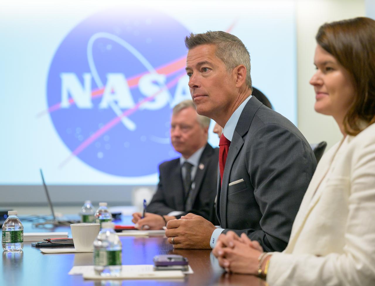 Acting NASA Administrator Sean Duffy speaks with NASA leadership, Friday, July 18, 2025, at the Mary W. Jackson NASA Headquarters Building in Washington. Photo Credit: (NASA/Bill Ingalls)