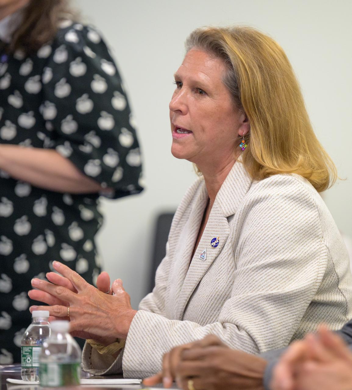 Acting Associate Administrator for NASA's Exploration Systems Development Mission Directorate Lori Glaze speaks with acting NASA Administrator Sean Duffy, Friday, July 18, 2025, at the Mary W. Jackson NASA Headquarters Building in Washington. Photo Credit: (NASA/Bill Ingalls)