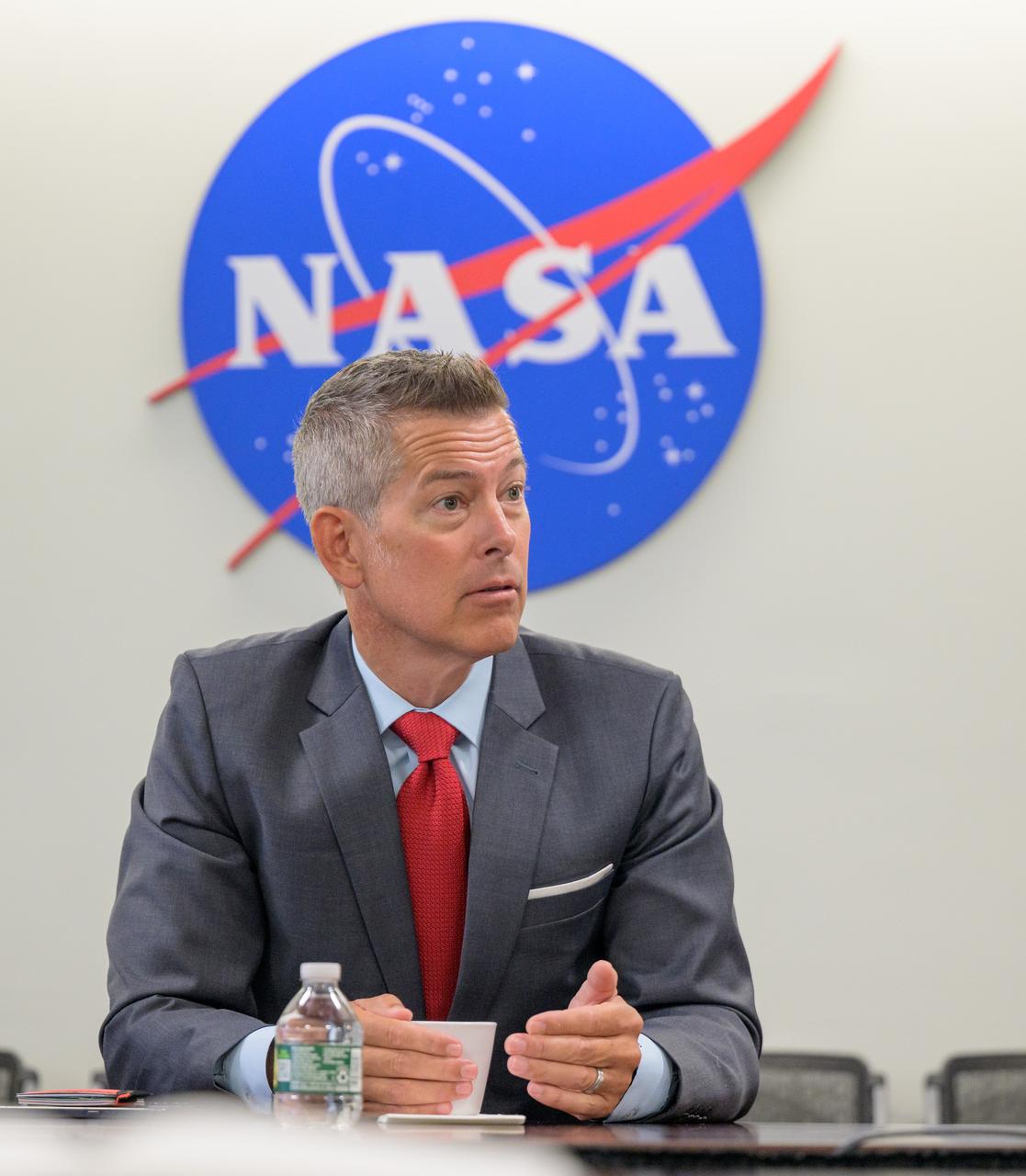 Acting NASA Administrator Sean Duffy speaks with NASA leadership, Friday, July 18, 2025, at the Mary W. Jackson NASA Headquarters Building in Washington. Photo Credit: (NASA/Bill Ingalls)