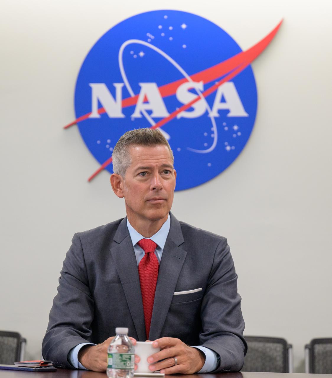 Acting NASA Administrator Sean Duffy speaks with NASA leadership, Friday, July 18, 2025, at the Mary W. Jackson NASA Headquarters Building in Washington. Photo Credit: (NASA/Bill Ingalls)