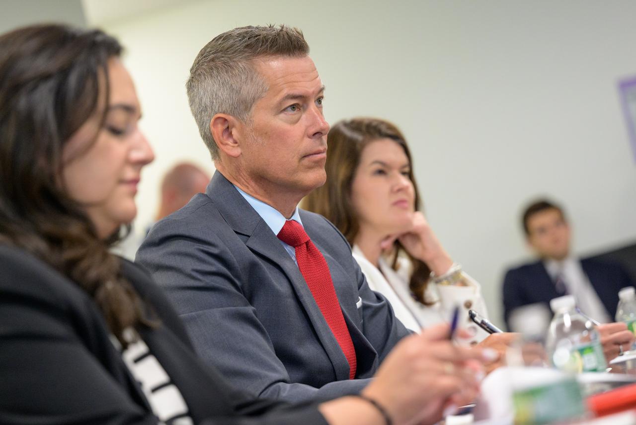 Acting NASA Administrator Sean Duffy speaks with NASA leadership, Friday, July 18, 2025, at the Mary W. Jackson NASA Headquarters Building in Washington. Photo Credit: (NASA/Bill Ingalls)
