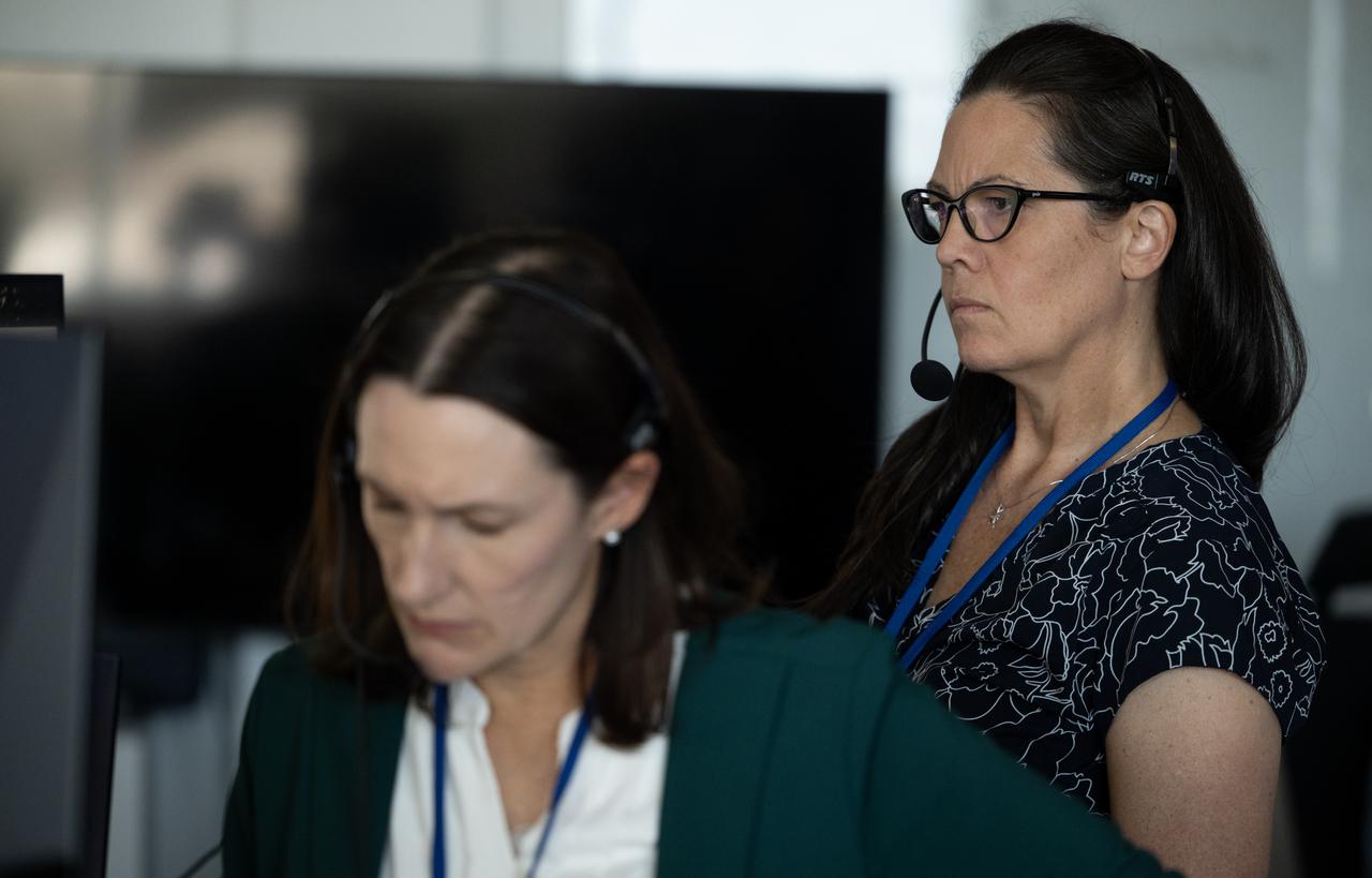 Emily Nelson, NASA's chief flight director, monitors the countdown during a dress rehearsal in preparation for the launch of a SpaceX Falcon 9 rocket carrying the company's Dragon spacecraft on NASA’s SpaceX Crew-11 mission with NASA astronauts Zena Cardman, Mike Fincke, JAXA (Japan Aerospace Exploration Agency) astronaut Kimiya Yui, and Roscosmos cosmonaut Oleg Platonov onboard, Monday, July 28, 2025, in the control room of SpaceX’s HangerX at NASA’s Kennedy Space Center in Florida. NASA’s SpaceX Crew-11 mission is the eleventh crew rotation mission of the SpaceX Dragon spacecraft and Falcon 9 rocket to the International Space Station as part of the agency’s Commercial Crew Program. Cardman, Fincke, Yui, Platonov are scheduled to launch on 12:09 p.m. EDT on Thursday, July 31, from Launch Complex 39A at the NASA's Kennedy Space Center. Photo Credit: (NASA/Joel Kowsky)