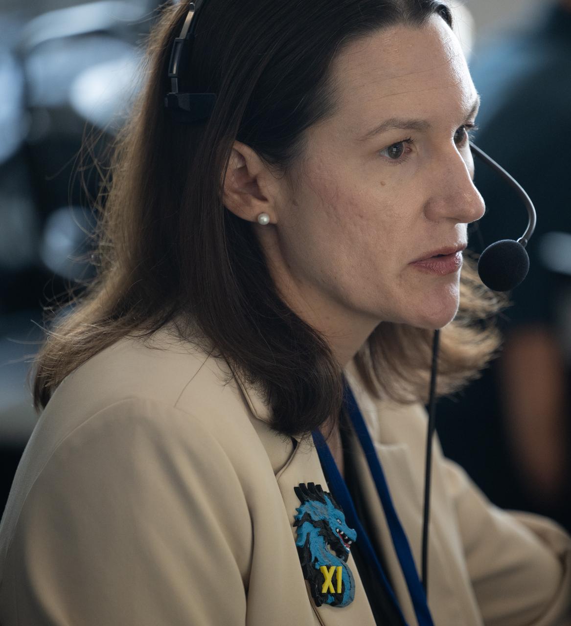 Nicole Jordan, NASA operations manager for the Commercial Crew Program, monitor the countdown of a launch attempt of a SpaceX Falcon 9 rocket carrying the company's Dragon spacecraft on NASA’s SpaceX Crew-11 mission with NASA astronauts Zena Cardman, Mike Fincke, JAXA (Japan Aerospace Exploration Agency) astronaut Kimiya Yui, and Roscosmos cosmonaut Oleg Platonov onboard, Thursday, July 31, 2025, in the control center of SpaceX’s HangarX at NASA’s Kennedy Space Center in Florida. NASA’s SpaceX Crew-11 mission is the eleventh crew rotation mission of the SpaceX Dragon spacecraft and Falcon 9 rocket to the International Space Station as part of the agency’s Commercial Crew Program. Today’s launch of Cardman, Fincke, Yui, Platonov was scrubbed due to weather and is now scheduled for 11:43 a.m. EDT on Friday, August 1, from Launch Complex 39A at the NASA's Kennedy Space Center. Photo Credit: (NASA/Joel Kowsky)