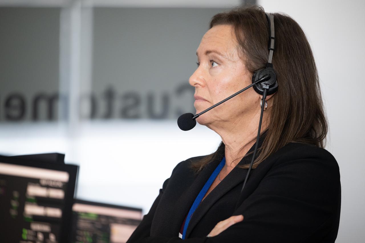 Dina Contella, operations integration manager for NASA's International Space Station Program Office, monitors the countdown of a launch attempt of a SpaceX Falcon 9 rocket carrying the company's Dragon spacecraft on NASA’s SpaceX Crew-11 mission with NASA astronauts Zena Cardman, Mike Fincke, JAXA (Japan Aerospace Exploration Agency) astronaut Kimiya Yui, and Roscosmos cosmonaut Oleg Platonov onboard, Thursday, July 31, 2025, in the control center of SpaceX’s HangarX at NASA’s Kennedy Space Center in Florida. NASA’s SpaceX Crew-11 mission is the eleventh crew rotation mission of the SpaceX Dragon spacecraft and Falcon 9 rocket to the International Space Station as part of the agency’s Commercial Crew Program. Today’s launch of Cardman, Fincke, Yui, Platonov was scrubbed due to weather and is now scheduled for 11:43 a.m. EDT on Friday, August 1, from Launch Complex 39A at the NASA's Kennedy Space Center. Photo Credit: (NASA/Joel Kowsky)