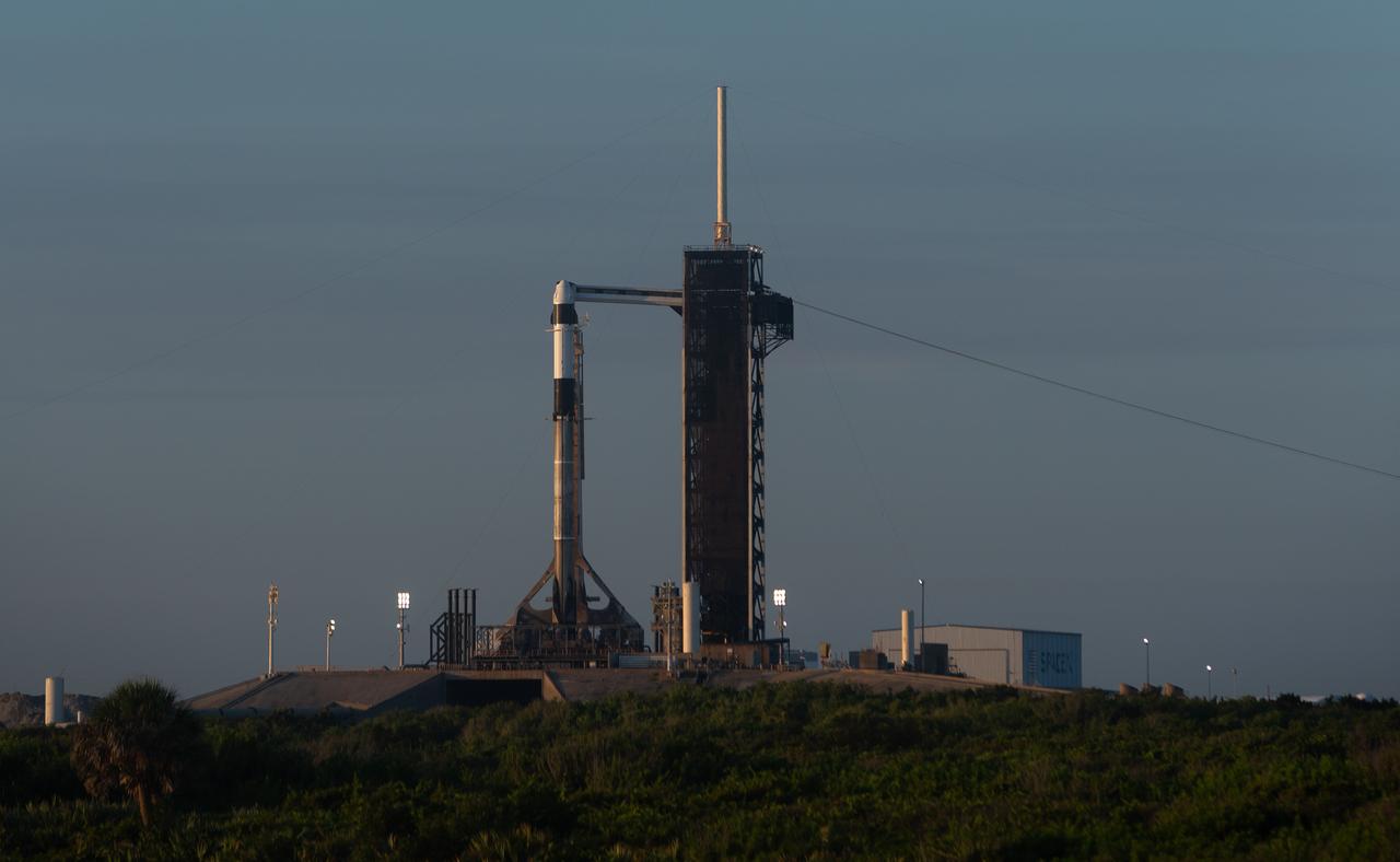 A SpaceX Falcon 9 rocket with the company's Dragon spacecraft on top is seen after sunrise on the launch pad at Launch Complex 39A as preparations continue for the Crew-11 mission, Thursday, July 31, 2025, at NASA's Kennedy Space Center in Florida. NASA’s SpaceX Crew-11 mission is the eleventh crew rotation mission of the SpaceX Dragon spacecraft and Falcon 9 rocket to the International Space Station as part of the agency’s Commercial Crew Program.NASA astronauts Zena Cardman, Mike Fincke, JAXA (Japan Aerospace Exploration Agency) astronaut Kimiya Yui, and Roscosmos cosmonaut Oleg Platonov are scheduled to launch at 11:43 a.m. EDT on Friday, August 1, from Launch Complex 39A at the NASA's Kennedy Space Center. Photo Credit: (NASA/Joel Kowsky)