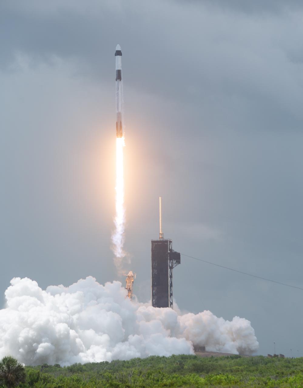A SpaceX Falcon 9 rocket carrying the company's Dragon spacecraft is launched on NASA’s SpaceX Crew-11 mission to the International Space Station with NASA astronauts Zena Cardman, Mike Fincke, JAXA (Japan Aerospace Exploration Agency) astronaut Kimiya Yui, and Roscosmos cosmonaut Oleg Platonov onboard, Friday, Aug. 1, 2025, from NASA's Kennedy Space Center in Florida. NASA’s SpaceX Crew-11 mission is the eleventh crew rotation mission of the SpaceX Dragon spacecraft and Falcon 9 rocket to the International Space Station as part of the agency’s Commercial Crew Program. Cardman, Fincke, Yui, Platonov launched at 11:43 a.m. EDT from Launch Complex 39A at the NASA's Kennedy Space Center to begin a six month mission aboard the orbital outpost. Photo Credit: (NASA/Joel Kowsky)