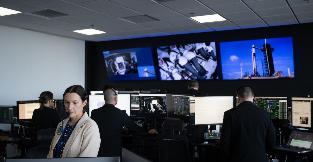 Nicole Jordan, NASA operations manager for the Commercial Crew Program, monitors the countdown of the launch of a SpaceX Falcon 9 rocket carrying the company's Dragon spacecraft on NASA’s SpaceX Crew-11 mission with NASA astronauts Zena Cardman, Mike Fincke, JAXA (Japan Aerospace Exploration Agency) astronaut Kimiya Yui, and Roscosmos cosmonaut Oleg Platonov onboard, Friday, Aug. 1, 2025, in the control center of SpaceX’s HangarX at NASA’s Kennedy Space Center in Florida. NASA’s SpaceX Crew-11 mission is the eleventh crew rotation mission of the SpaceX Dragon spacecraft and Falcon 9 rocket to the International Space Station as part of the agency’s Commercial Crew Program. Cardman, Fincke, Yui, Platonov launched at 11:43 a.m. EDT, from Launch Complex 39A at the NASA's Kennedy Space Center. Photo Credit: (NASA/Joel Kowsky)