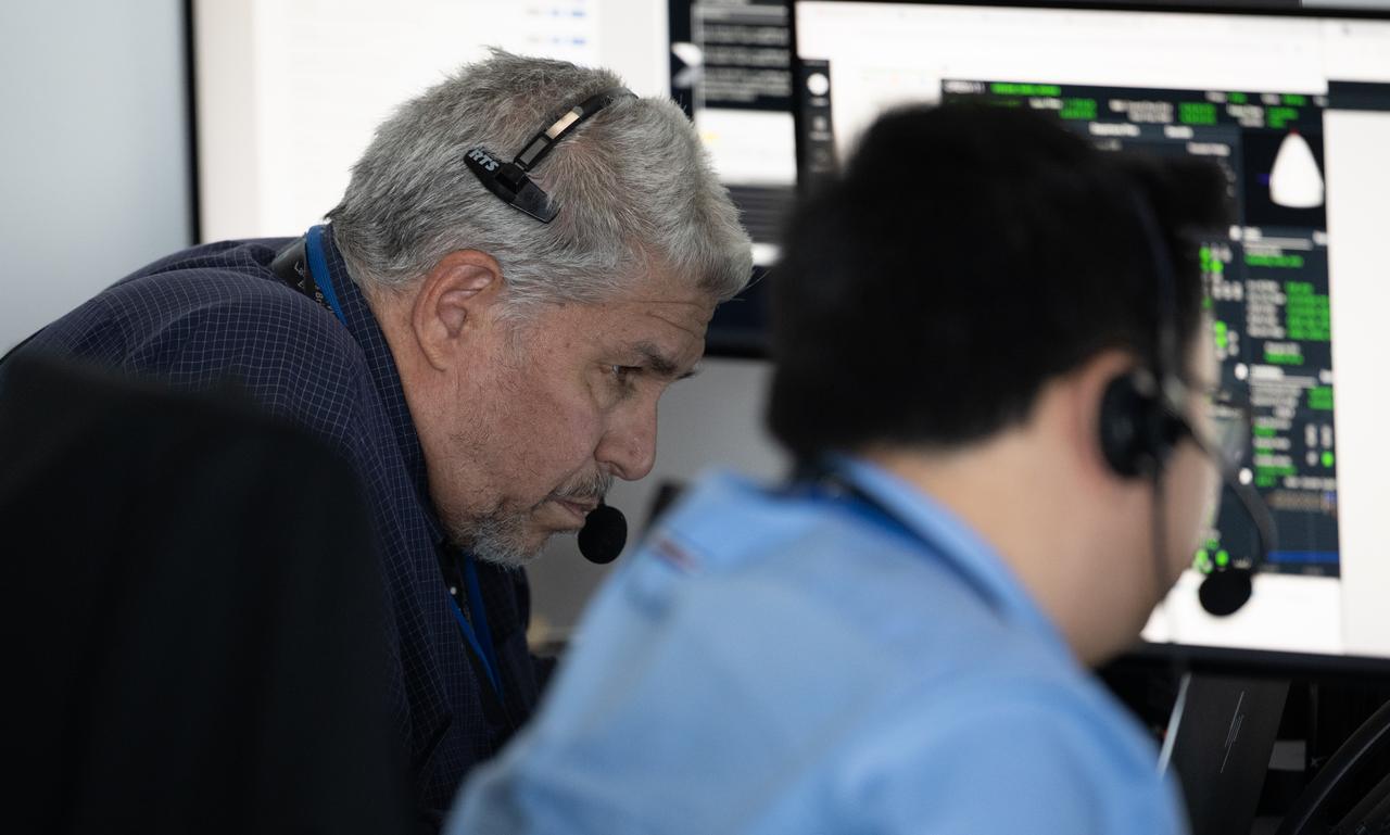 Al Menendez, a spacecraft GNC engineer at NASA, monitor the countdown of the launch of a SpaceX Falcon 9 rocket carrying the company's Dragon spacecraft on NASA’s SpaceX Crew-11 mission with NASA astronauts Zena Cardman, Mike Fincke, JAXA (Japan Aerospace Exploration Agency) astronaut Kimiya Yui, and Roscosmos cosmonaut Oleg Platonov onboard, Friday, Aug. 1, 2025, in the control center of SpaceX’s HangarX at NASA’s Kennedy Space Center in Florida. NASA’s SpaceX Crew-11 mission is the eleventh crew rotation mission of the SpaceX Dragon spacecraft and Falcon 9 rocket to the International Space Station as part of the agency’s Commercial Crew Program. Cardman, Fincke, Yui, Platonov launched at 11:43 a.m. EDT, from Launch Complex 39A at the NASA's Kennedy Space Center. Photo Credit: (NASA/Joel Kowsky)