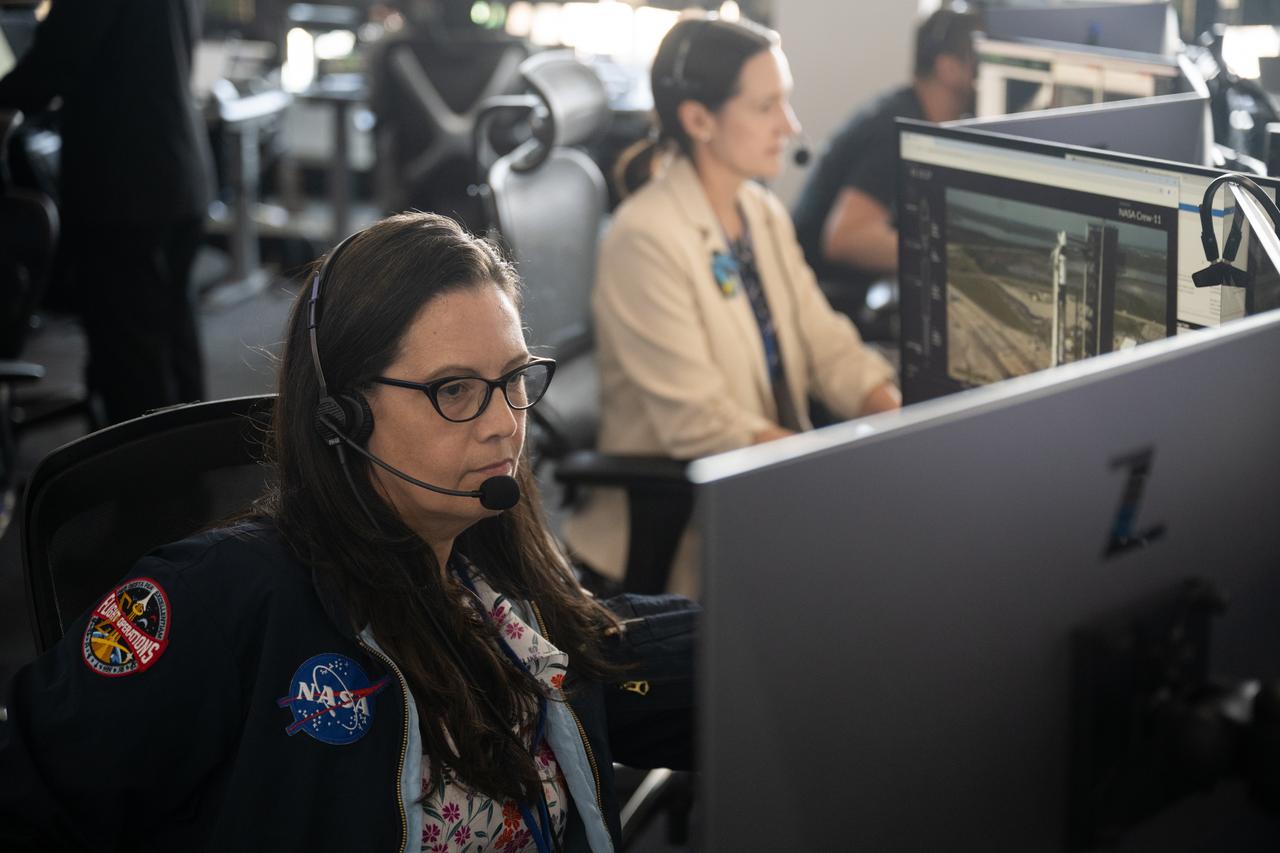 Emily Nelson, NASA's chief flight director, monitors the countdown of the launch of a SpaceX Falcon 9 rocket carrying the company's Dragon spacecraft on NASA’s SpaceX Crew-11 mission with NASA astronauts Zena Cardman, Mike Fincke, JAXA (Japan Aerospace Exploration Agency) astronaut Kimiya Yui, and Roscosmos cosmonaut Oleg Platonov onboard, Friday, Aug. 1, 2025, in the control center of SpaceX’s HangarX at NASA’s Kennedy Space Center in Florida. NASA’s SpaceX Crew-11 mission is the eleventh crew rotation mission of the SpaceX Dragon spacecraft and Falcon 9 rocket to the International Space Station as part of the agency’s Commercial Crew Program. Cardman, Fincke, Yui, Platonov launched at 11:43 a.m. EDT, from Launch Complex 39A at the NASA's Kennedy Space Center. Photo Credit: (NASA/Joel Kowsky)