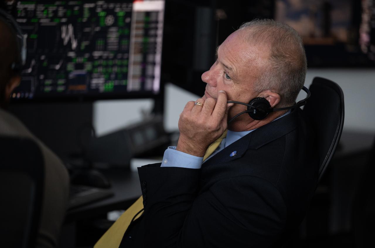 Norm Knight, acting deputy center director of NASA’s Johnson Space Center, monitors the countdown of the launch of a SpaceX Falcon 9 rocket carrying the company's Dragon spacecraft on NASA’s SpaceX Crew-11 mission with NASA astronauts Zena Cardman, Mike Fincke, JAXA (Japan Aerospace Exploration Agency) astronaut Kimiya Yui, and Roscosmos cosmonaut Oleg Platonov onboard, Friday, Aug. 1, 2025, in the control center of SpaceX’s HangarX at NASA’s Kennedy Space Center in Florida. NASA’s SpaceX Crew-11 mission is the eleventh crew rotation mission of the SpaceX Dragon spacecraft and Falcon 9 rocket to the International Space Station as part of the agency’s Commercial Crew Program. Cardman, Fincke, Yui, Platonov launched at 11:43 a.m. EDT, from Launch Complex 39A at the NASA's Kennedy Space Center. Photo Credit: (NASA/Joel Kowsky)