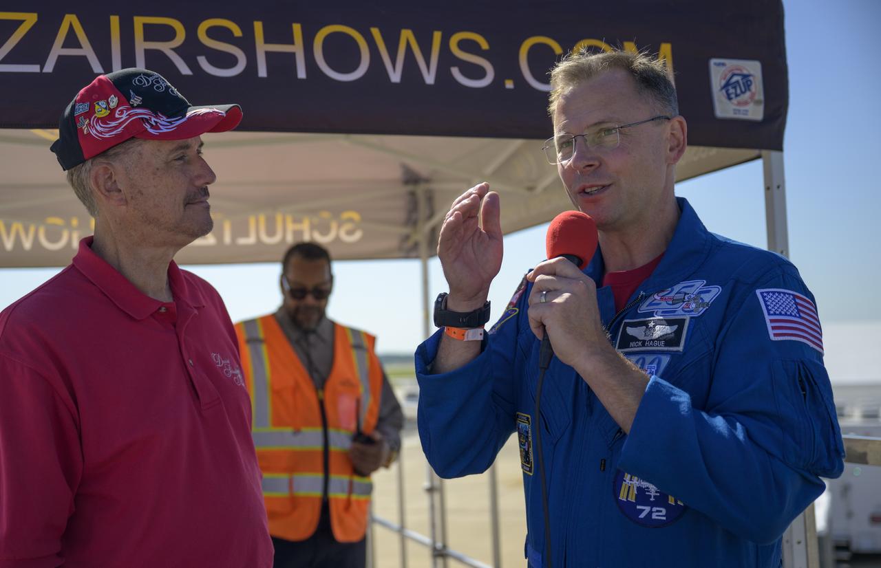 NASA astronaut Nick Hague gives remarks, Friday, Sept. 12, 2025, during the Joint Base Andrews Air Show at Joint Base Andrews in Prince George's County, Maryland. Hague spent 171 days onboard the International Space Station as part of Expedition 72. Photo Credit: (NASA/Bill Ingalls)