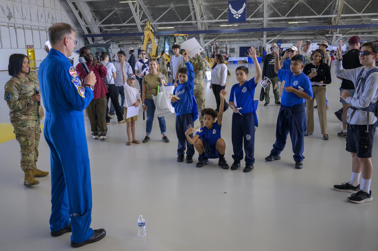 NASA astronaut Nick Hague meets with attendees, Friday, Sept. 12, 2025, during the Joint Base Andrews Air Show at Joint Base Andrews in Prince George's County, Maryland. Hague spent 171 days onboard the International Space Station as part of Expedition 72. Photo Credit: (NASA/Bill Ingalls)