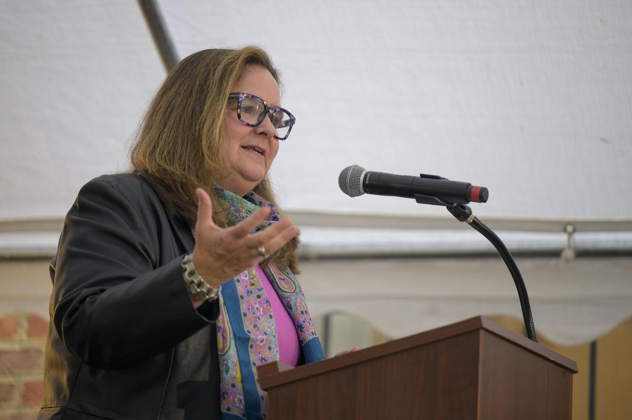 NASA Earth Science Division Director Karen St. Germain gives remarks during an event featuring Expedition 72 NASA astronauts Butch WIlmore, Nick Hague, and Suni Williams, and Axiom Mission 4 astronaut Shubhanshu Shukla, Monday, Sept. 15, 2025, at residence of the Ambassador of India in Washington. Williams, Hague and Wilmore served as part of Expedition 72 onboard the International Space Station. Photo Credit: (NASA/Bill Ingalls)