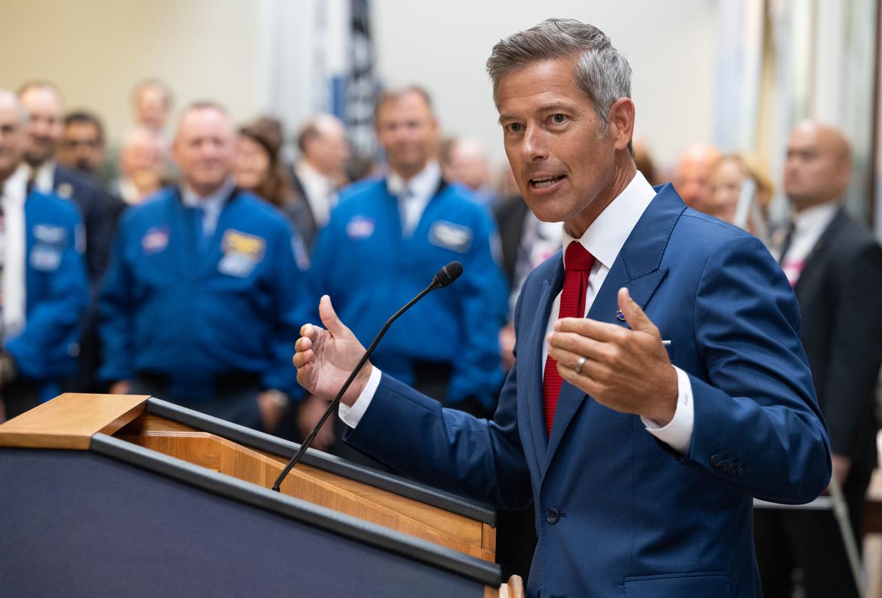 Acting NASA Administrator Sean Duffy delivers remarks during NASA’s Day on the Hill, Tuesday, Sept. 16, 2025, at the Hart Senate Office Building in Washington.  Photo Credit: (NASA/Joel Kowsky)
