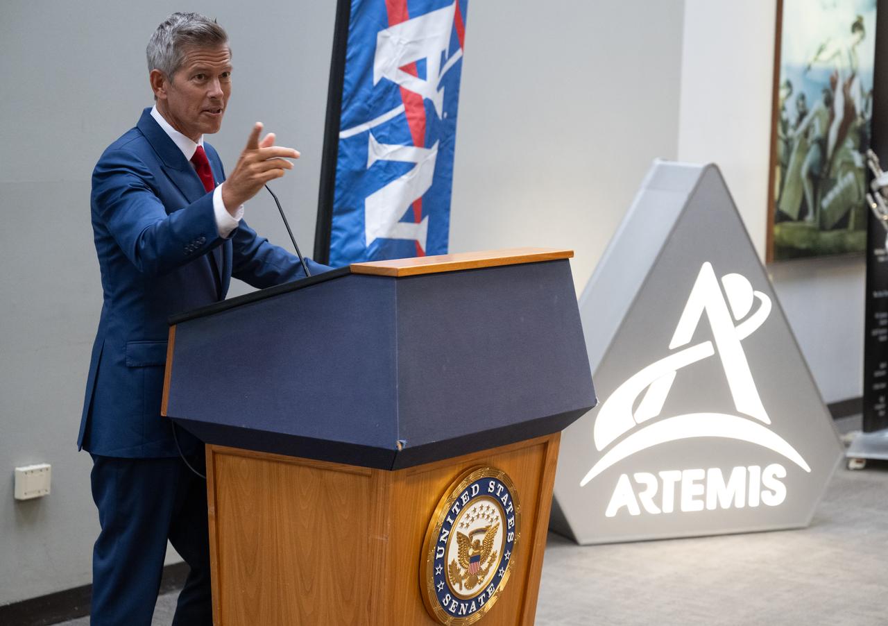 Acting NASA Administrator Sean Duffy delivers remarks during NASA’s Day on the Hill, Tuesday, Sept. 16, 2025, at the Hart Senate Office Building in Washington.  Photo Credit: (NASA/Joel Kowsky)