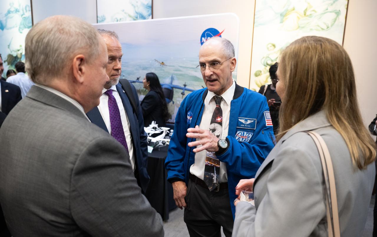 NASA astronaut Don Pettit speaks with Trey Carlson, chief of staff for NASA’s Kennedy Space Center, left, John McCullough, deputy associate administrator for integration in NASA’s Exploration Systems Development Mission Directorate, and Janet Petro, director of NASA’s Kennedy Space Center during NASA’s Day on the Hill, Tuesday, Sept. 16, 2025, at the Hart Senate Office Building in Washington. Photo Credit: (NASA/Joel Kowsky)